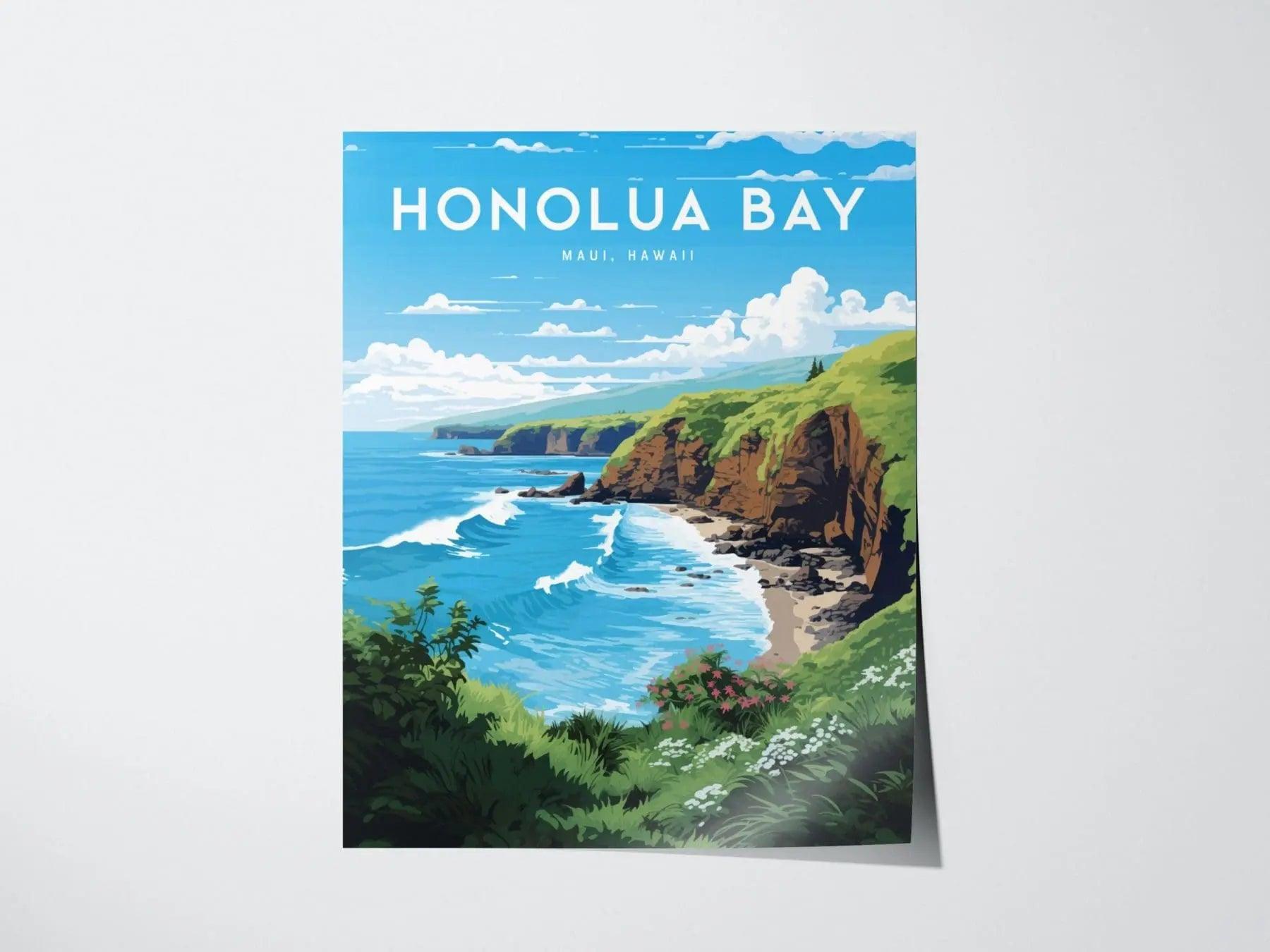 Honolua Bay, West Maui, Hawaii - Lahaina Kapalua Vacation Wall Art Poster Design Travel Island Framed Memorial Print Surfer Surfing Gift Set - Swell Scenes