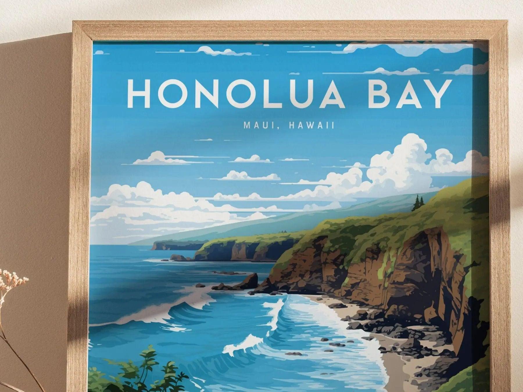 Honolua Bay, West Maui, Hawaii - Lahaina Kapalua Vacation Wall Art Poster Design Travel Island Framed Memorial Print Surfer Surfing Gift Set - Swell Scenes