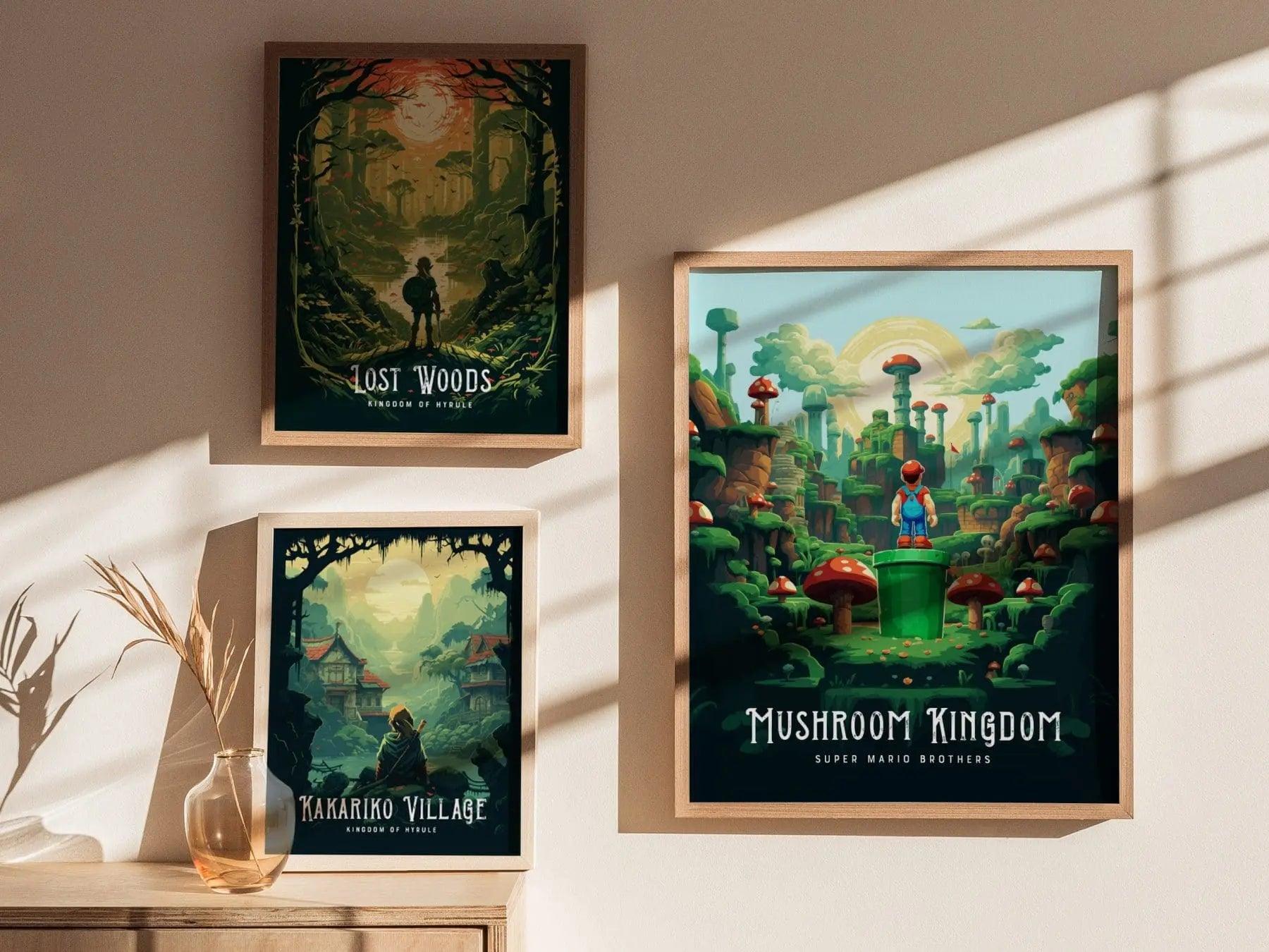 Mario Brothers Movie Mushroom Kingdom Framed Wall Art | Toad Woods Poster Design | Super Bros Print | Gamer Fantasy Home Decor Collection - Swell Scenes