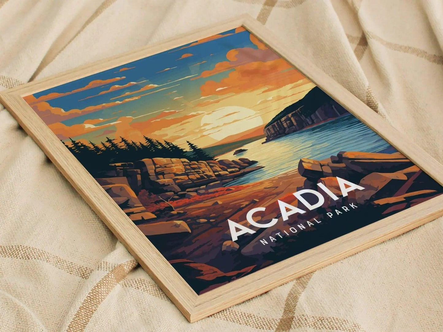 Acadia National Park, Maine, Framed Wall Art - Bar Harbor Poster Design Travel Print Hiker Adventure Gift Atlantic Coastal Home Decor - Swell Scenes
