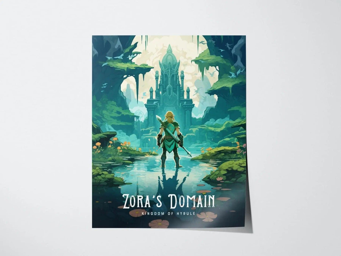Hyrule fantasy poster with glowing water kingdom from Breath of the Wild