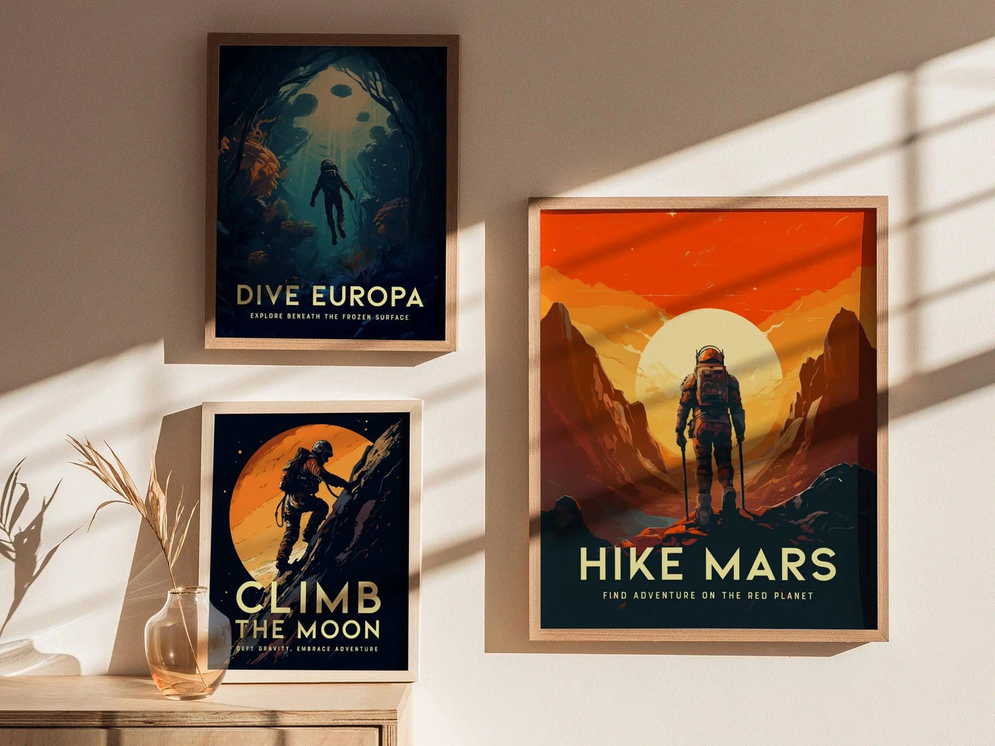 Mars Hike Framed Wall Art | Space Exploration Poster Design | Red Planet Hiking Unframed Print | Astronomer Hiker Gamer Sci-Fi Home Decor - Swell Scenes