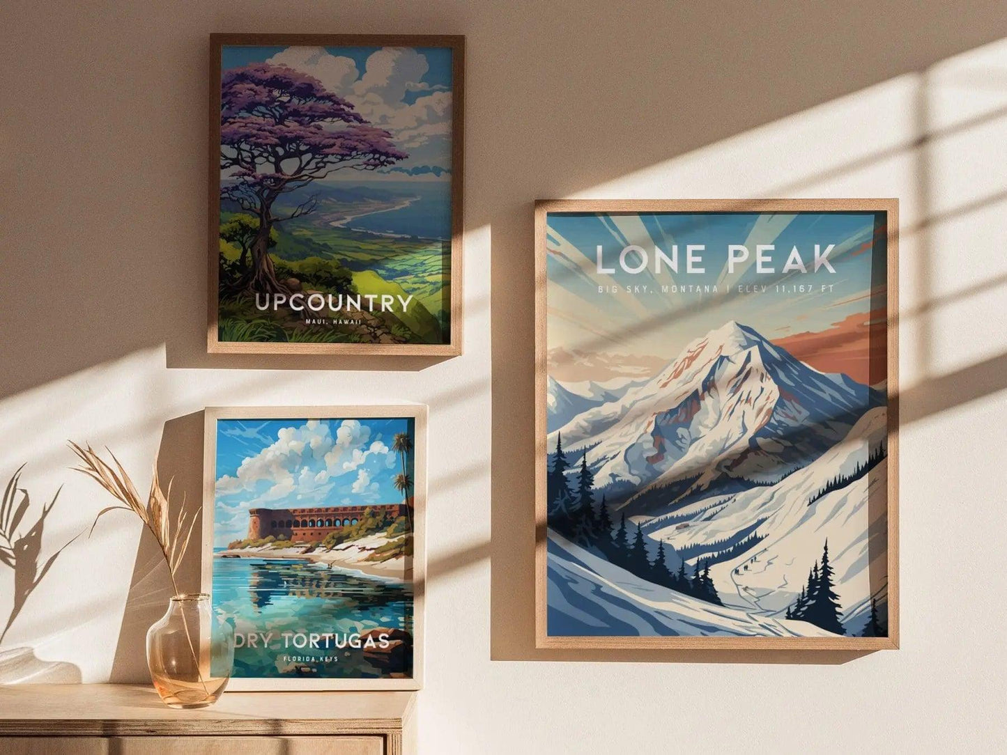 Lone Peak, Big Sky, Montana Framed Wall Art | Mountain Ski Resort Skiing Snowboard Poster Design Print Travel Artwork Summit Gift Decor - Swell Scenes