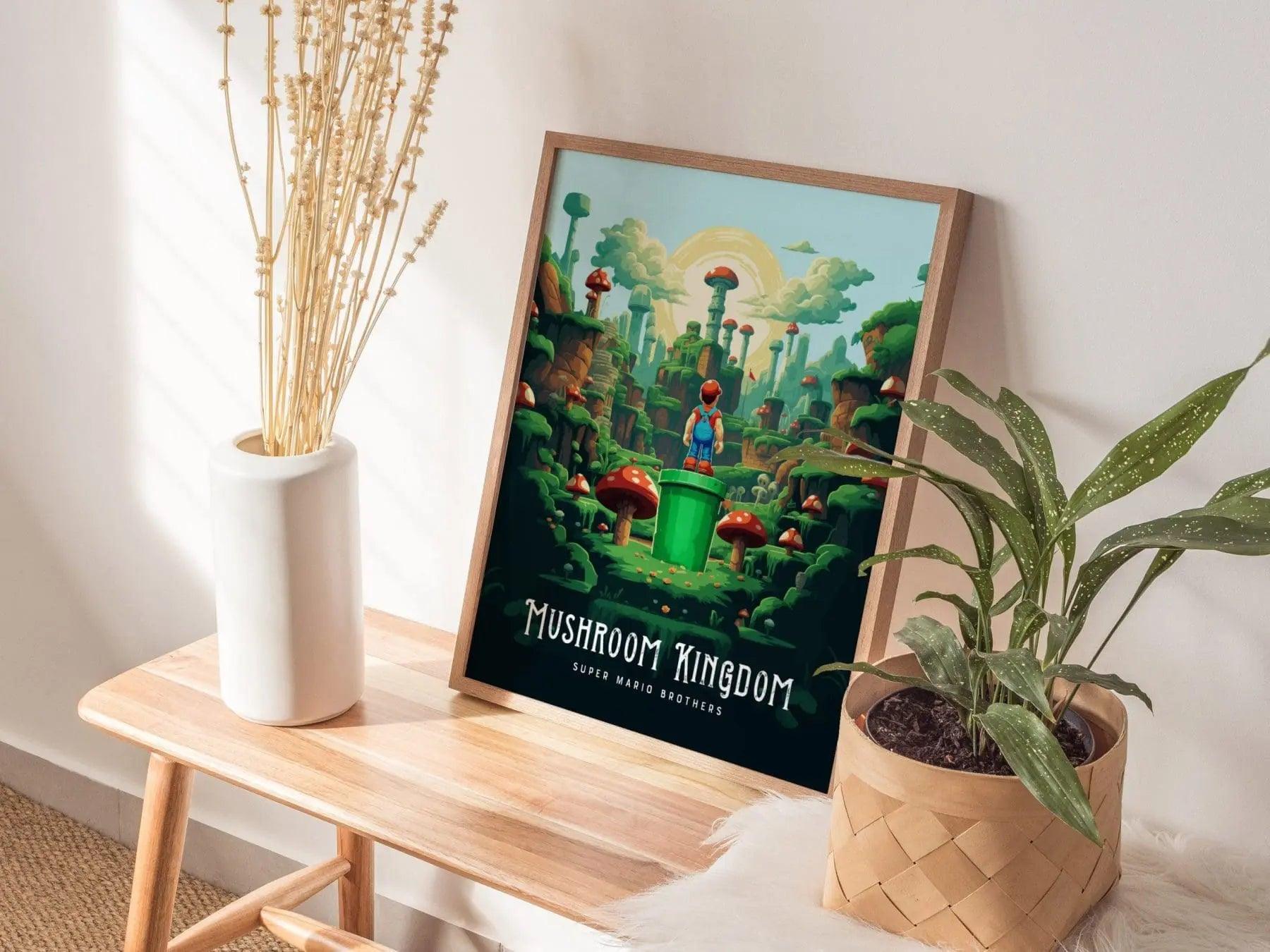 Mario Brothers Movie Mushroom Kingdom Framed Wall Art | Toad Woods Poster Design | Super Bros Print | Gamer Fantasy Home Decor Collection - Swell Scenes