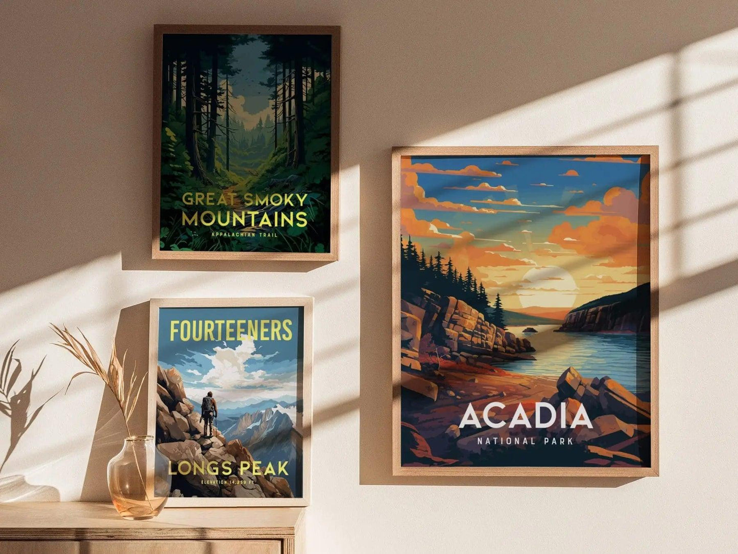 Acadia National Park, Maine, Framed Wall Art - Bar Harbor Poster Design Travel Print Hiker Adventure Gift Atlantic Coastal Home Decor - Swell Scenes