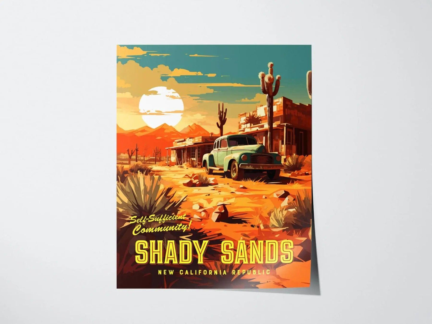 Fallout Game Shady Sands Framed Wall Art | Apocalyptic Gamer Fan Poster Design Nuclear Prepper Series Print Gift Set RPG Dystopia Room Decor - Swell Scenes
