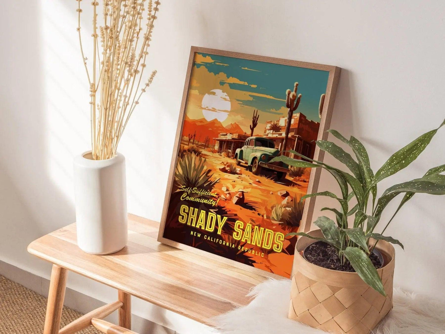 Fallout Game Shady Sands Framed Wall Art | Apocalyptic Gamer Fan Poster Design Nuclear Prepper Series Print Gift Set RPG Dystopia Room Decor - Swell Scenes
