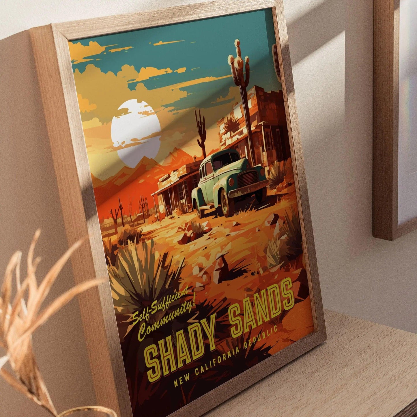 Fallout Game Shady Sands Framed Wall Art | Apocalyptic Gamer Fan Poster Design Nuclear Prepper Series Print Gift Set RPG Dystopia Room Decor - Swell Scenes