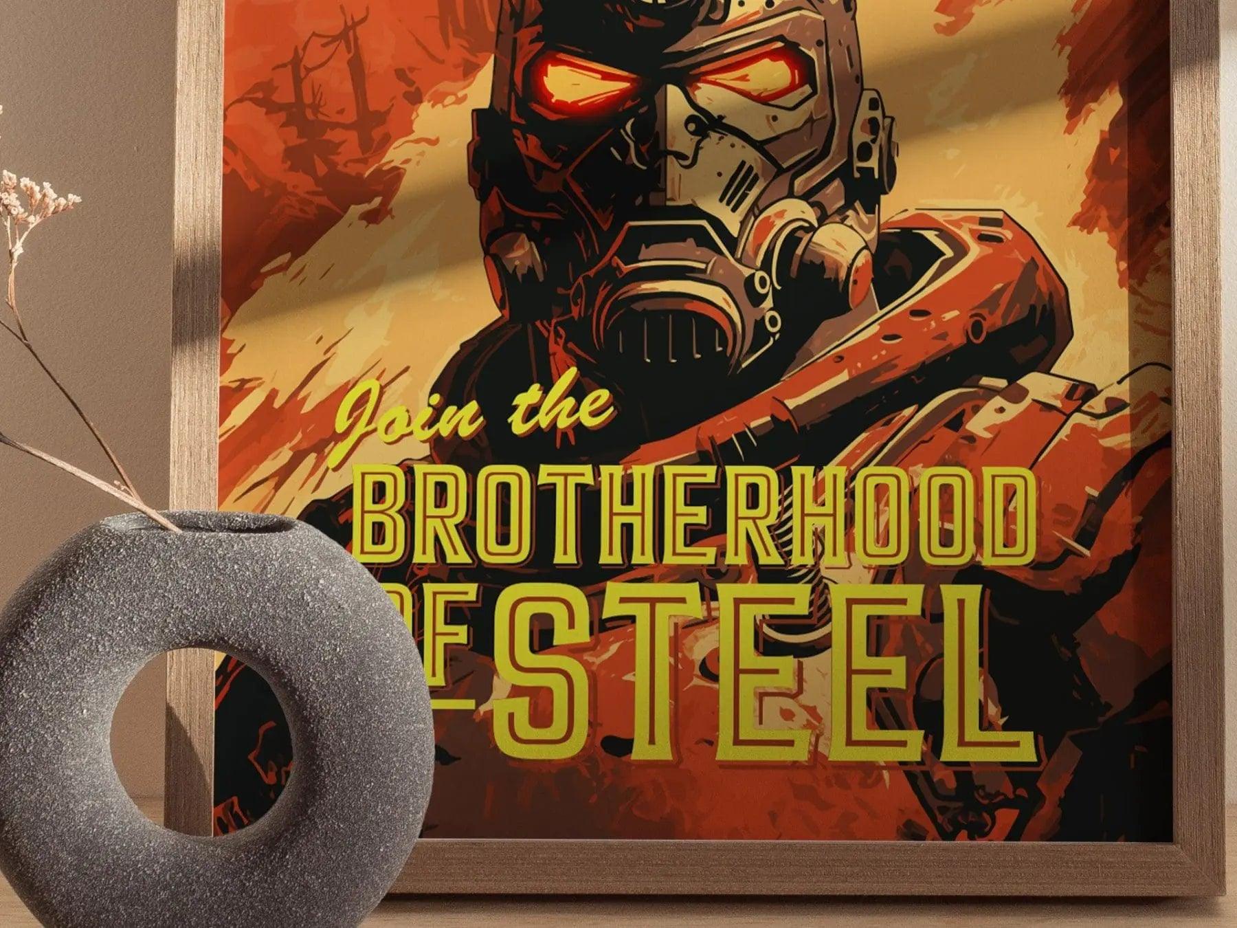 Fallout Game Brotherhood Of Steel Framed Wall Art | Apocalyptic Gamer Fan Poster Design Nuclear Prepper Series Print Gift Set RPG Home Decor - Swell Scenes