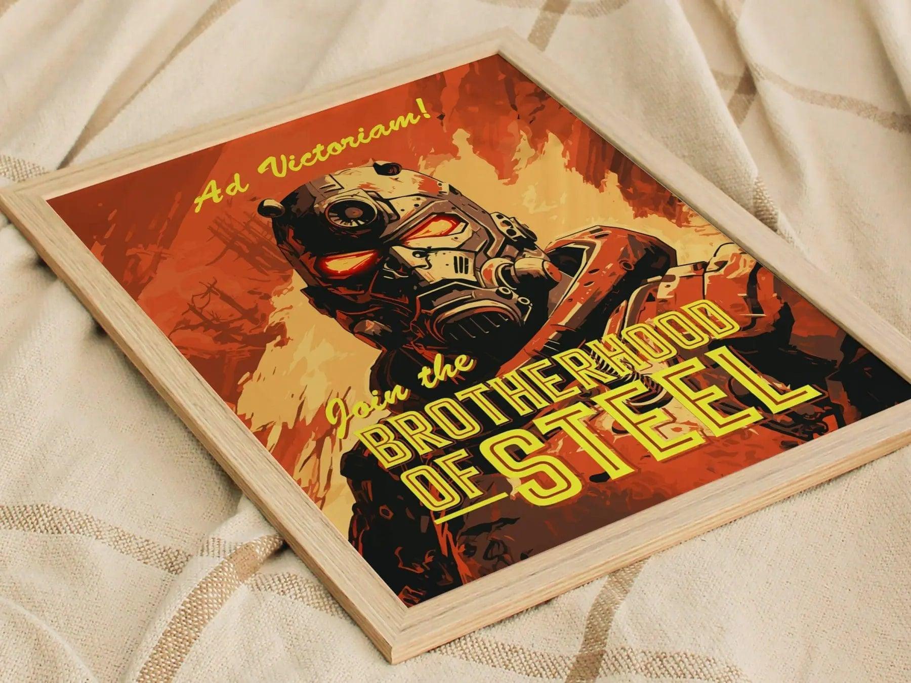Fallout Game Brotherhood Of Steel Framed Wall Art | Apocalyptic Gamer Fan Poster Design Nuclear Prepper Series Print Gift Set RPG Home Decor - Swell Scenes