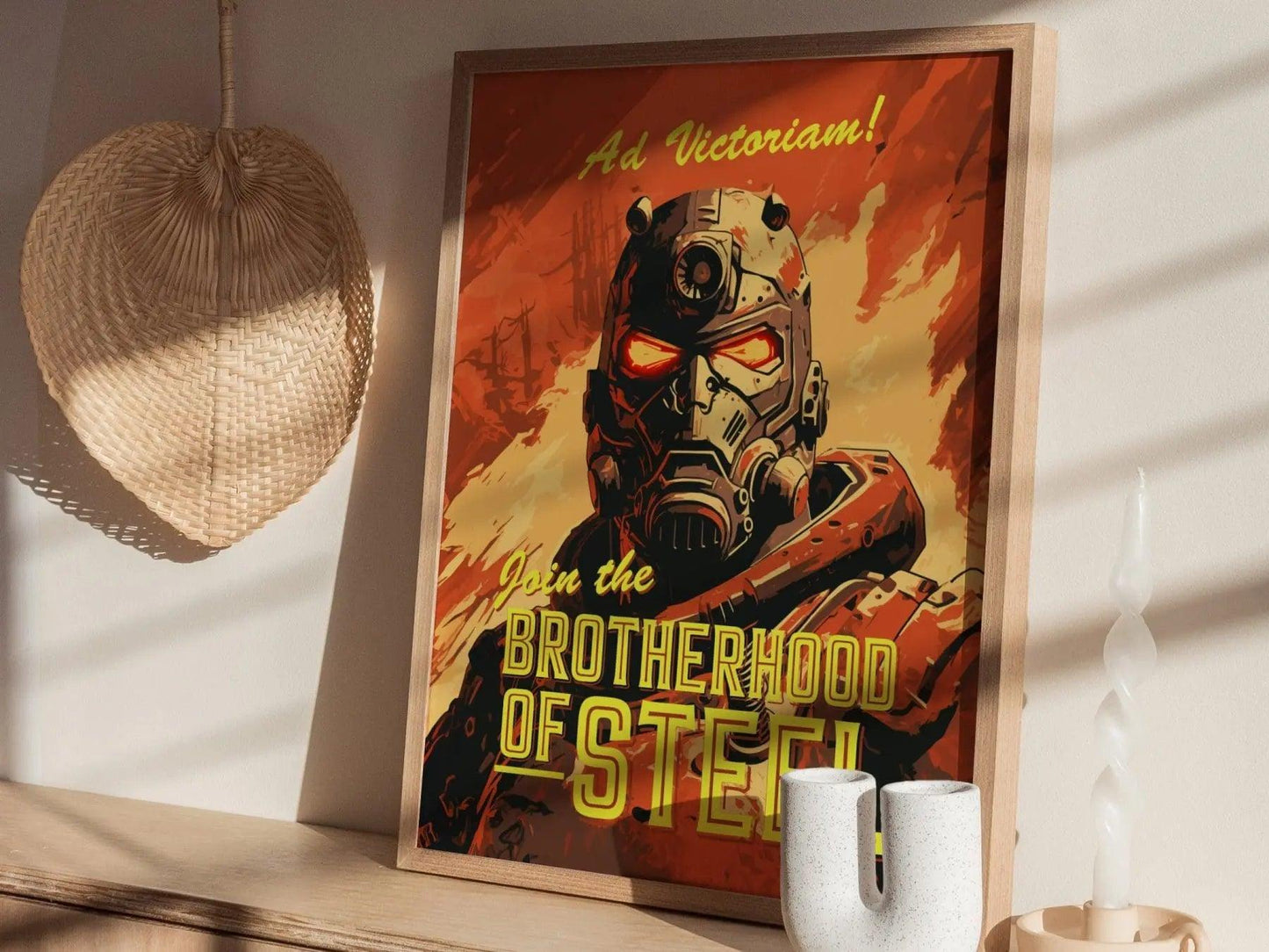 Fallout Game Brotherhood Of Steel Framed Wall Art | Apocalyptic Gamer Fan Poster Design Nuclear Prepper Series Print Gift Set RPG Home Decor - Swell Scenes