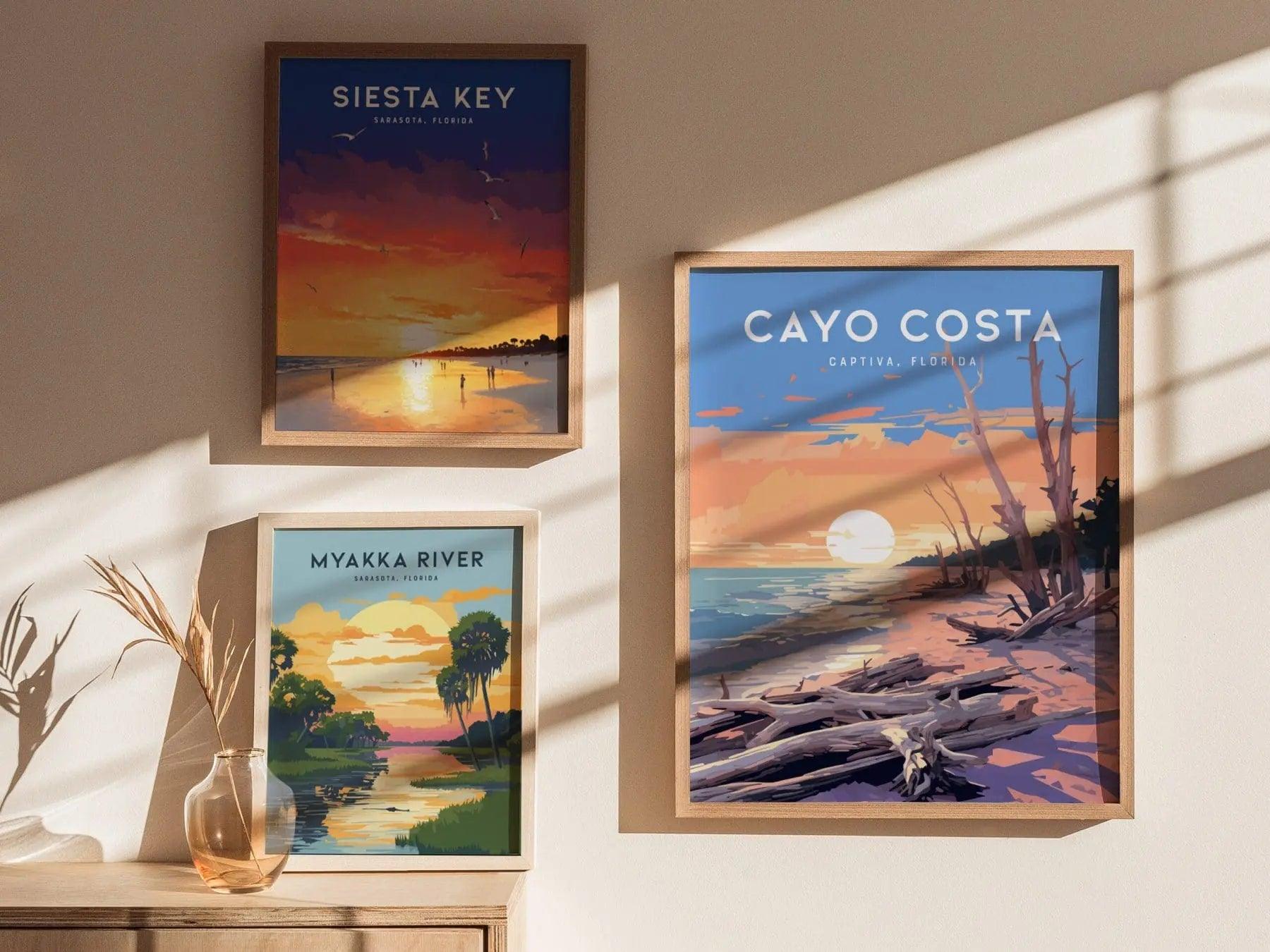 Cayo Costa State Park, Captiva, Florida Framed Wall Art - Sanibel Boca Grande Driftwood Beach Camping Poster Design Travel Island Print Gift - Swell Scenes