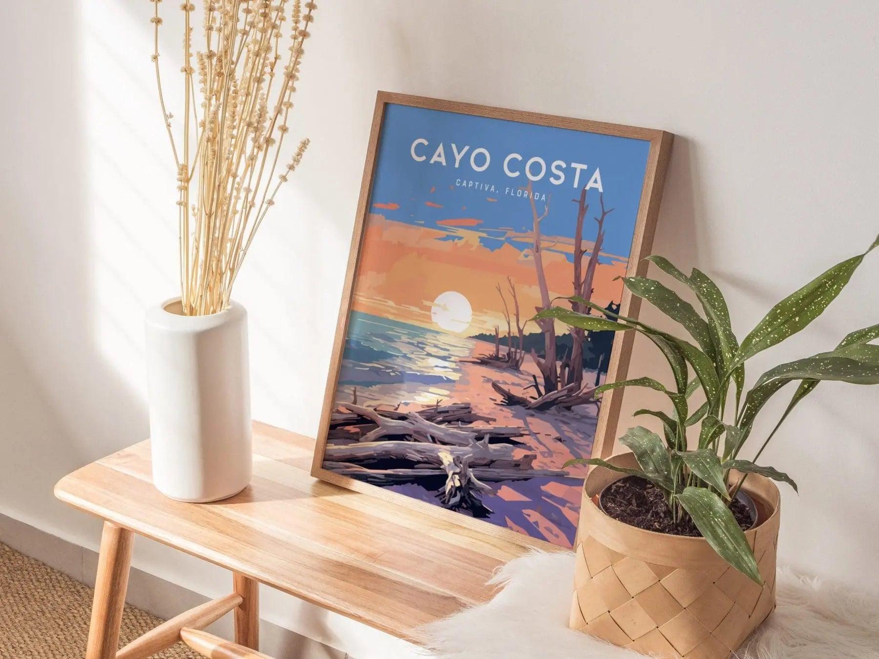 Cayo Costa State Park, Captiva, Florida Framed Wall Art - Sanibel Boca Grande Driftwood Beach Camping Poster Design Travel Island Print Gift - Swell Scenes