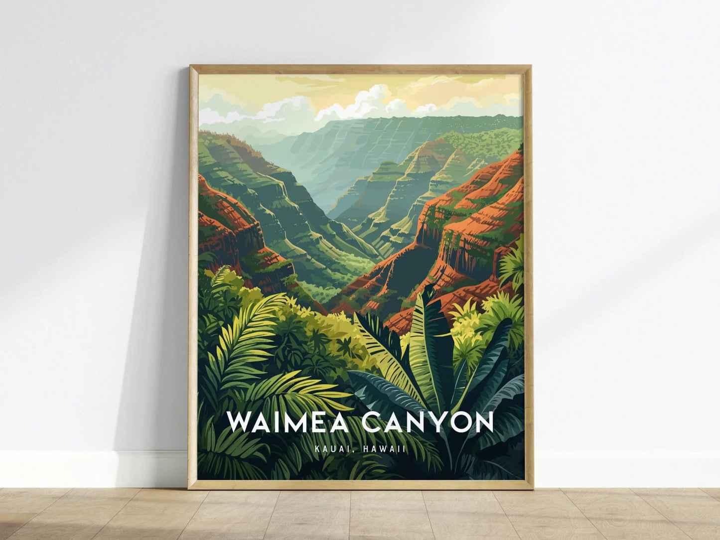 Waimea Canyon, Kauai, Hawaii - Pacific Island Framed Wall Art Poster Design Travel Artwork Hawaiian State Park Lush Tropical Gift Home Decor - Swell Scenes