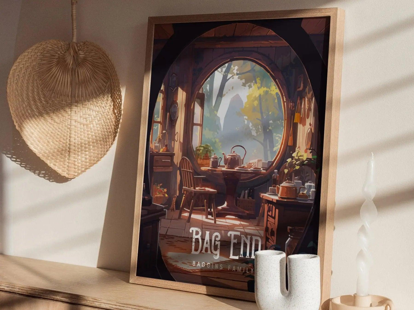 Bag End Shire Framed Wall Art | Lord Of The Rings Poster Design | Hobbit House Middle Earth Print | Tolkien Set Cottagecore LOTR Home Decor - Swell Scenes