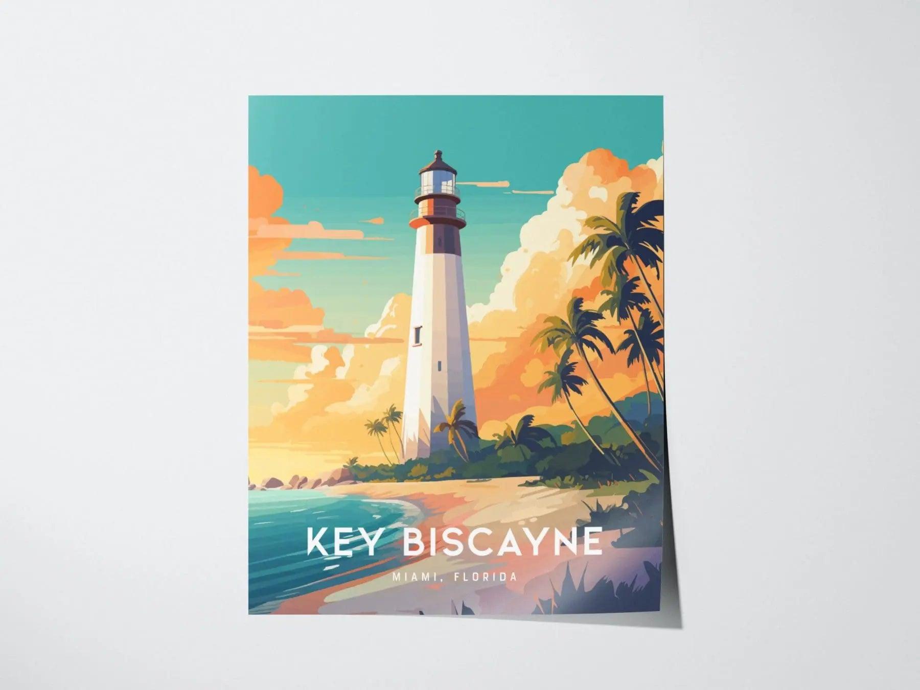 Key Biscayne Lighthouse, Miami, Florida Framed Wall Art - Bill Baggs Cape State Park Beach Tropical Poster Style Travel Island Print Gift - Swell Scenes