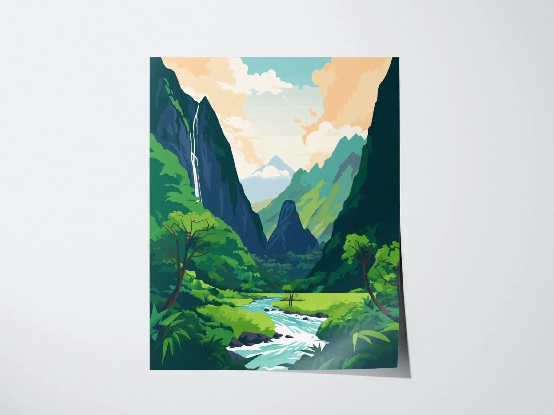 Iao Valley Needle, Maui, Hawaii (No Text) - Wall Art Poster Design Travel Rainforest Tropical Hawaiian Wailuku Print Gift Collection Set - Swell Scenes