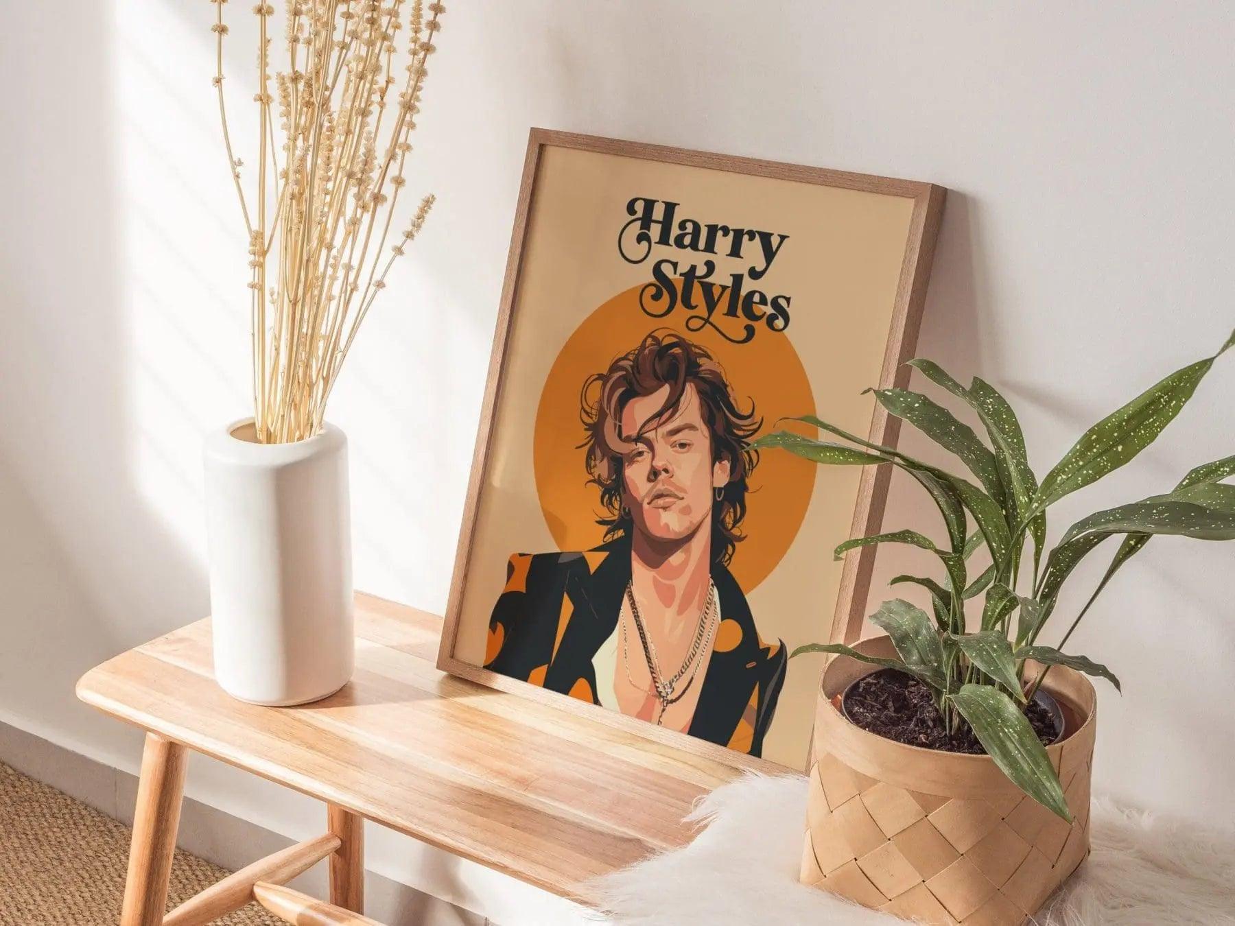 Harry Styles Wall Art Poster | One Direction Pop Star Style Icon Fan Framed Print Minimal Design Musician Artist Portrait Home Decor Gift - Swell Scenes
