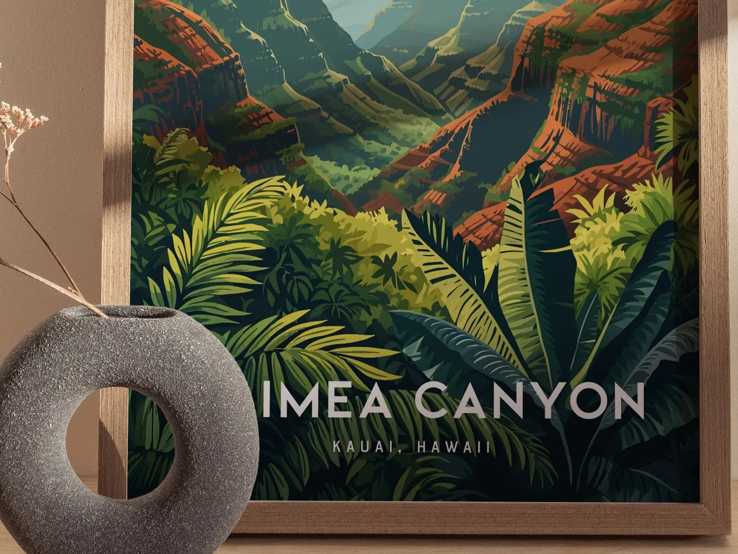 Waimea Canyon, Kauai, Hawaii - Pacific Island Framed Wall Art Poster Design Travel Artwork Hawaiian State Park Lush Tropical Gift Home Decor - Swell Scenes