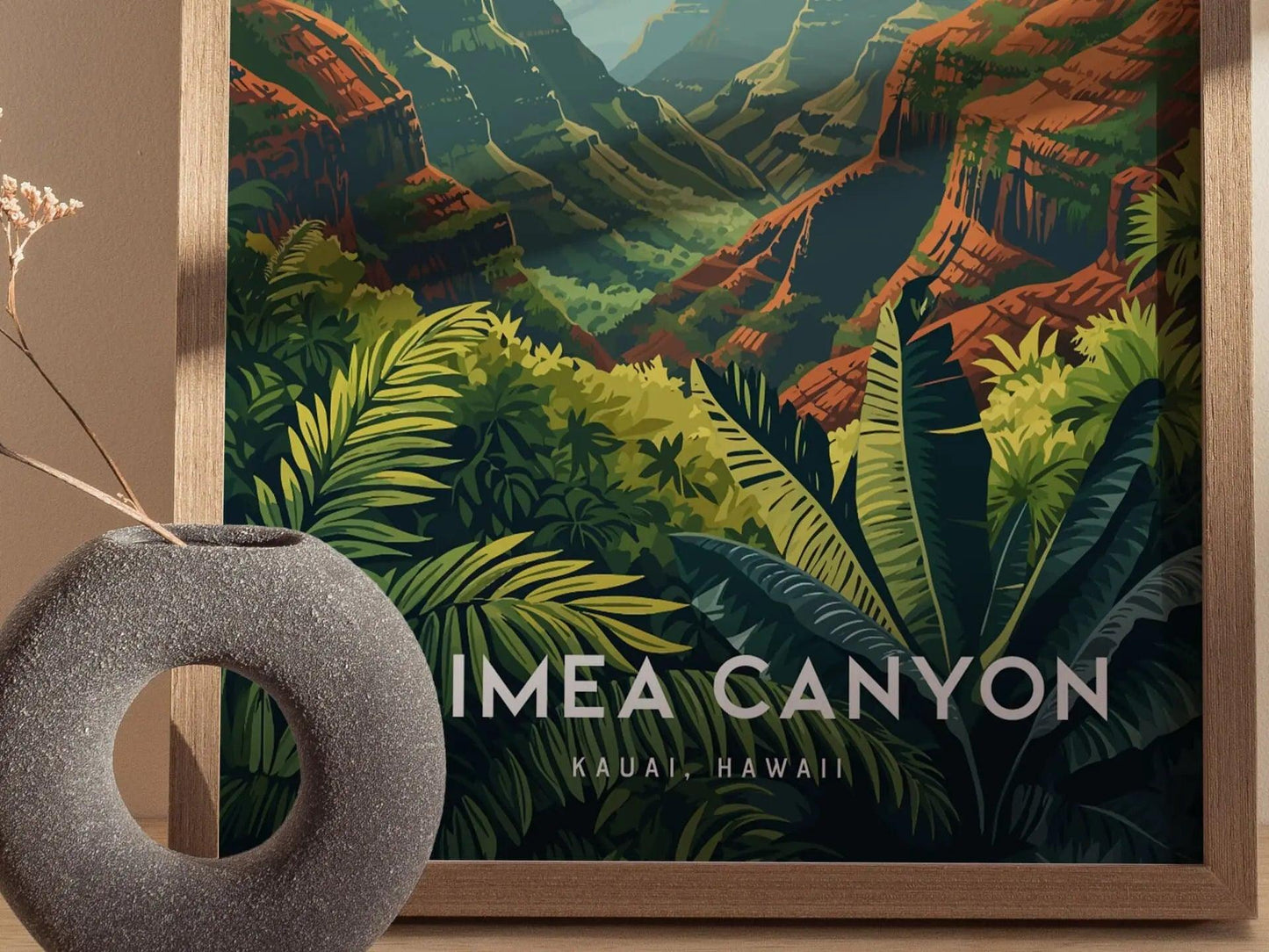 Waimea Canyon, Kauai, Hawaii - Pacific Island Framed Wall Art Poster Design Travel Artwork Hawaiian State Park Lush Tropical Gift Home Decor - Swell Scenes