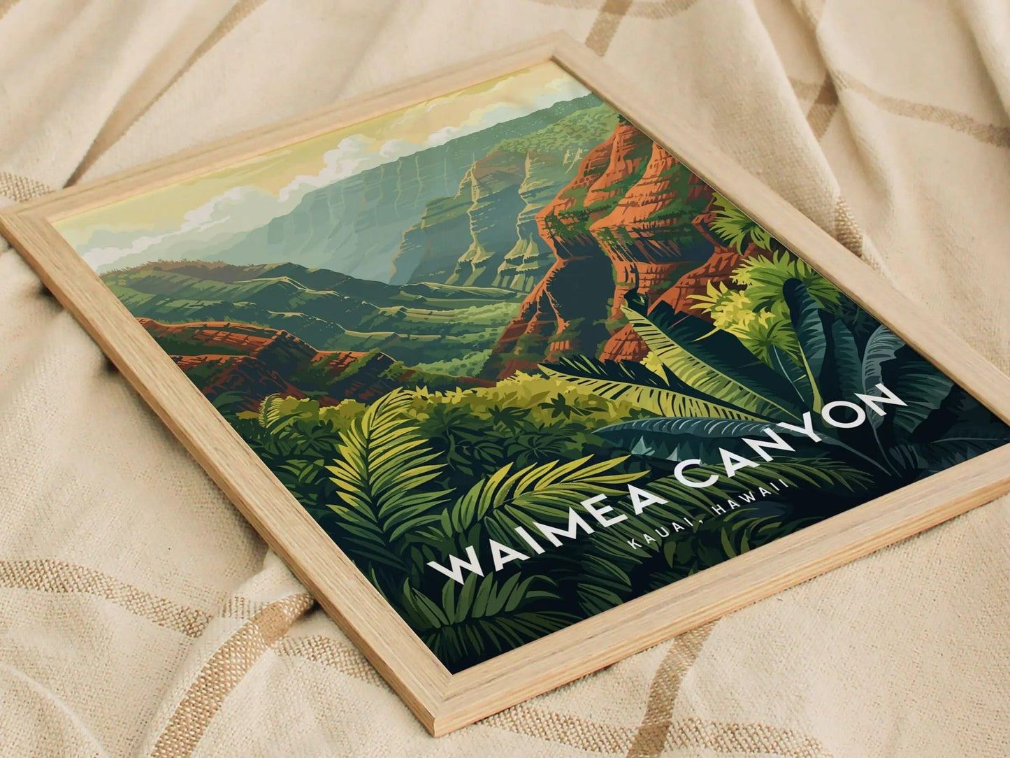 Waimea Canyon, Kauai, Hawaii - Pacific Island Framed Wall Art Poster Design Travel Artwork Hawaiian State Park Lush Tropical Gift Home Decor - Swell Scenes
