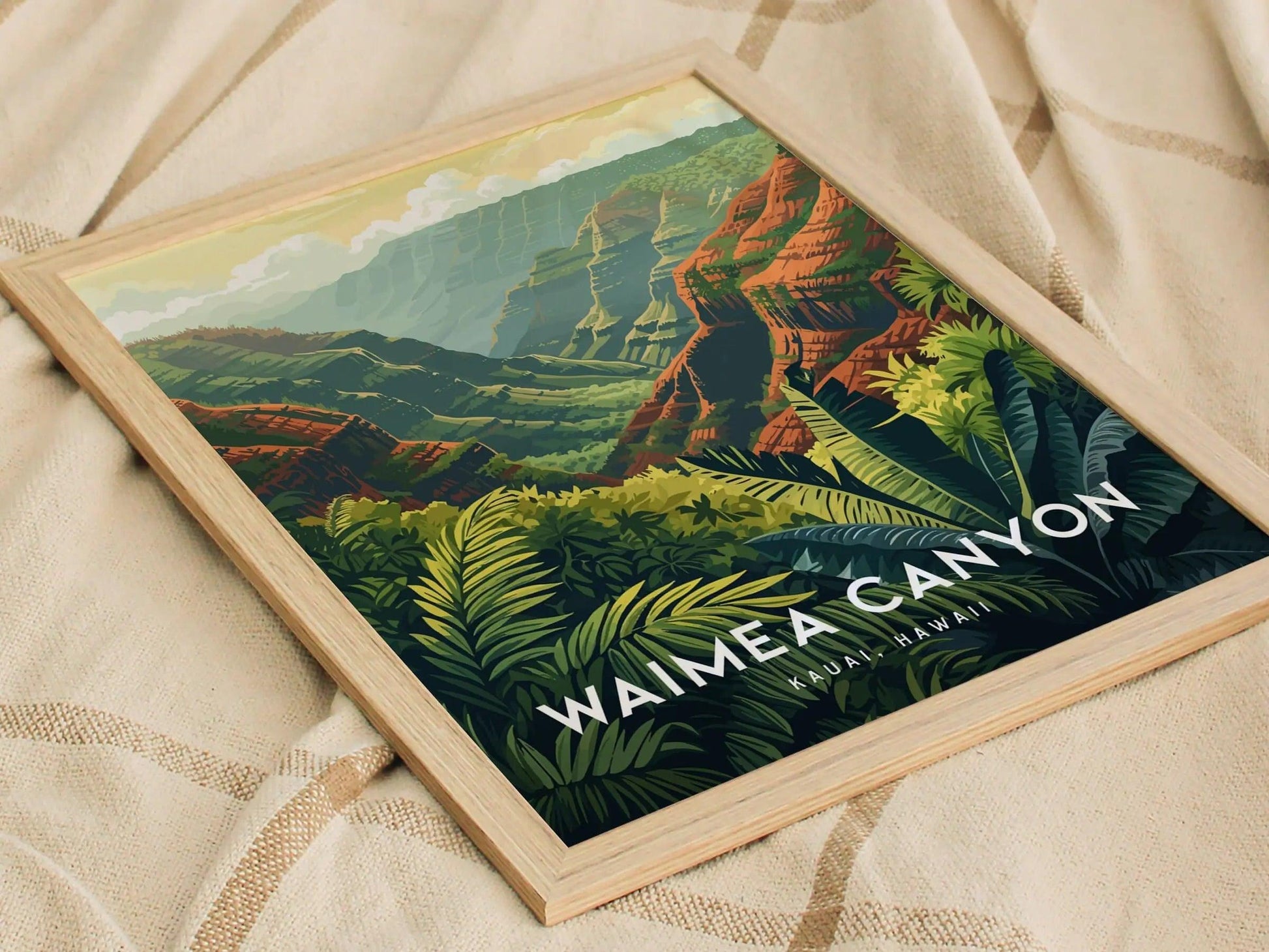 Waimea Canyon, Kauai, Hawaii - Pacific Island Framed Wall Art Poster Design Travel Artwork Hawaiian State Park Lush Tropical Gift Home Decor - Swell Scenes