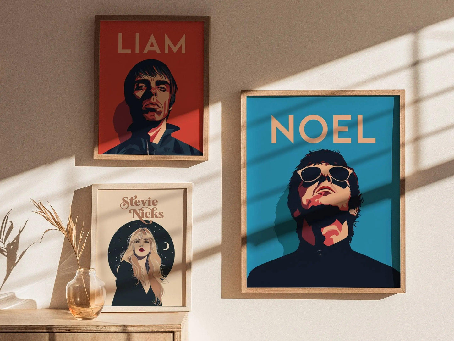 Noel Gallagher Wall Art Poster | Oasis Fan Rock Star Icon Framed Print Minimal Design High Flying Birds Guitarist Portrait Brit Decor Gift - Swell Scenes