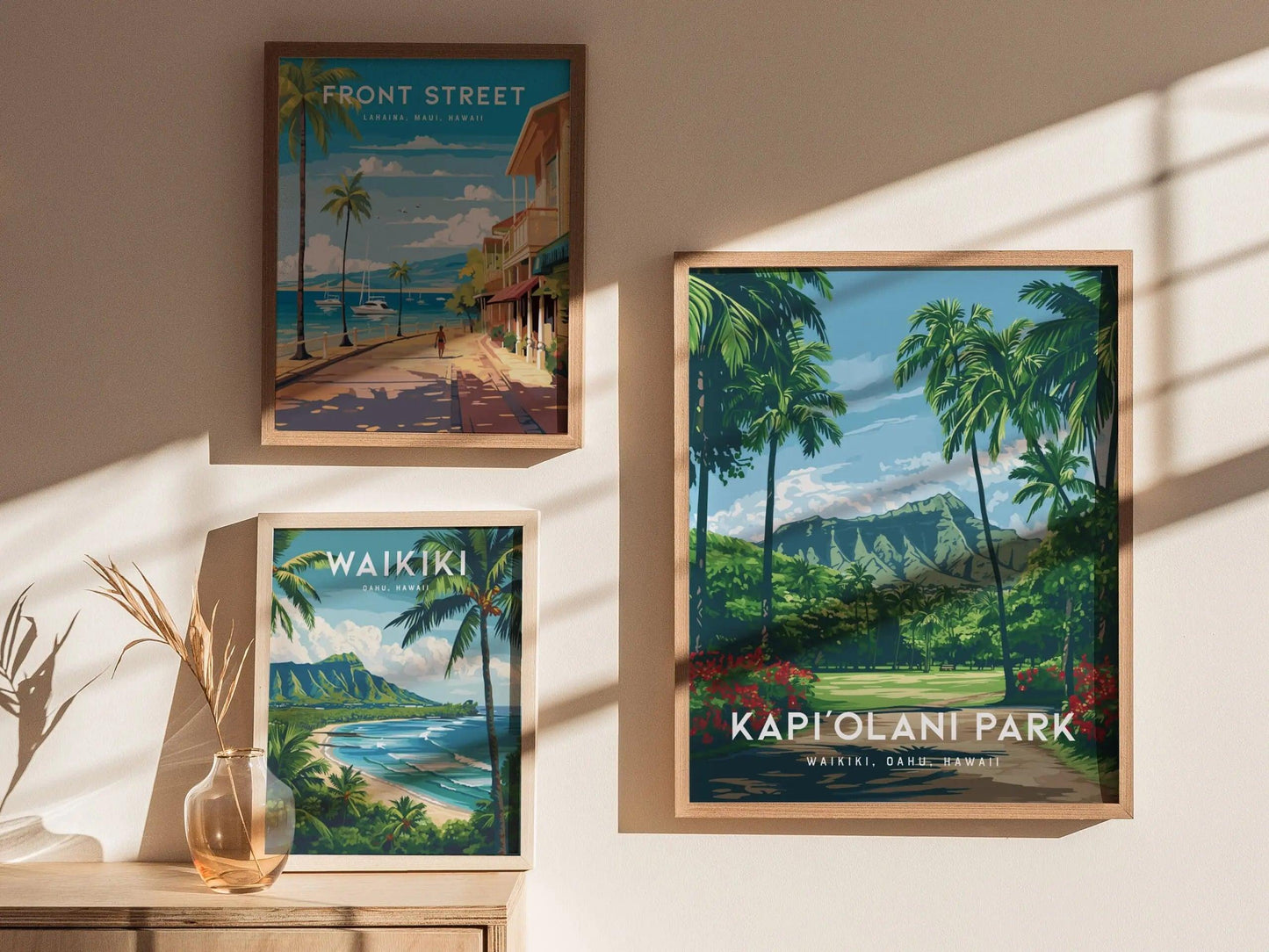 Kapiolani Park, Waikiki, Hawaii, Framed Art | Oahu Island Poster Design Travel Ocean Landmark Tropical Hawaiian Rental Home Decor Print Gift - Swell Scenes