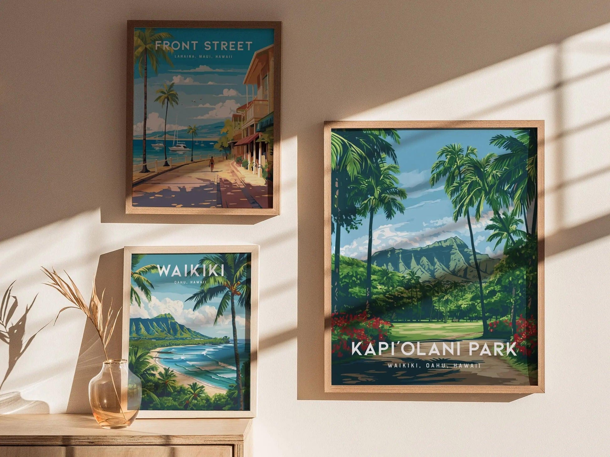 Kapiolani Park, Waikiki, Hawaii, Framed Art | Oahu Island Poster Design Travel Ocean Landmark Tropical Hawaiian Rental Home Decor Print Gift - Swell Scenes