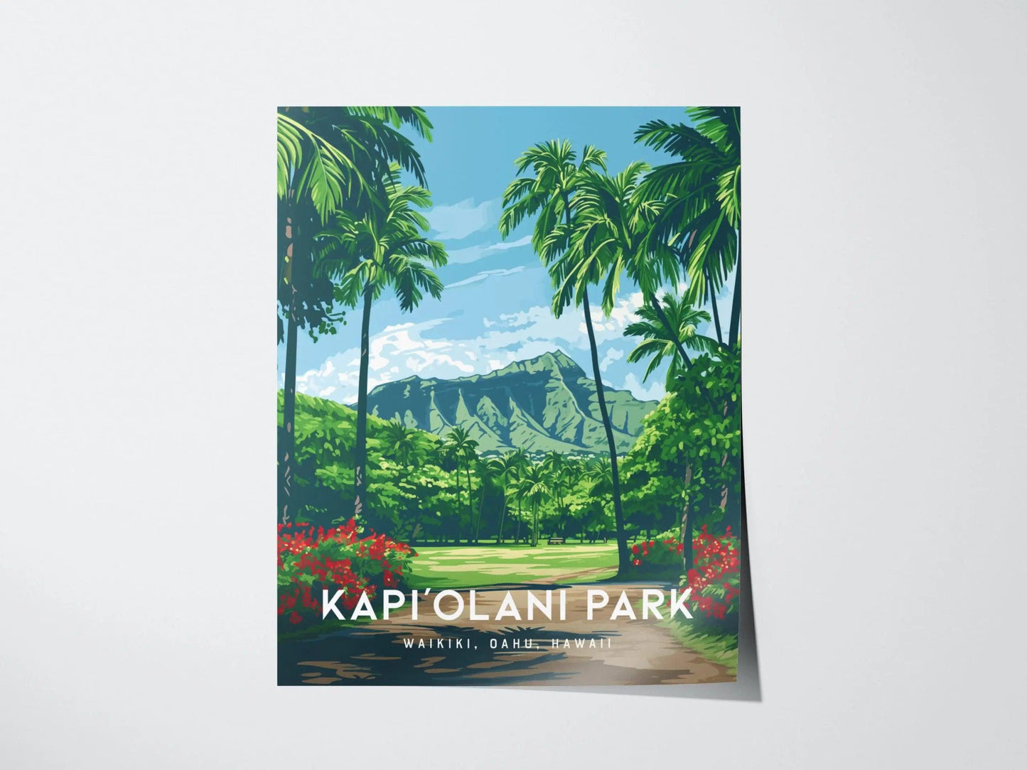 Kapiolani Park, Waikiki, Hawaii, Framed Art | Oahu Island Poster Design Travel Ocean Landmark Tropical Hawaiian Rental Home Decor Print Gift - Swell Scenes