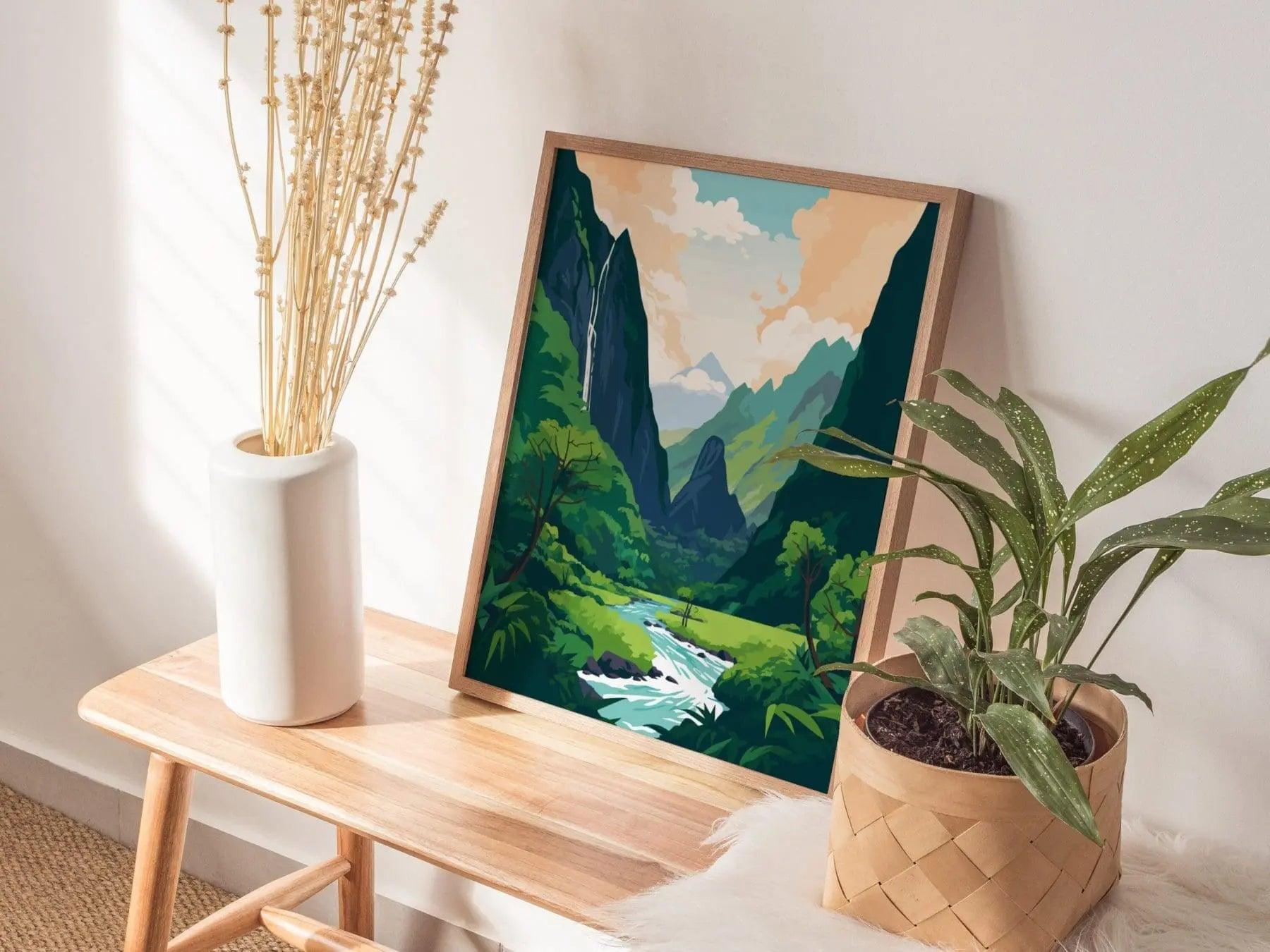 Iao Valley Needle, Maui, Hawaii (No Text) - Wall Art Poster Design Travel Rainforest Tropical Hawaiian Wailuku Print Gift Collection Set - Swell Scenes