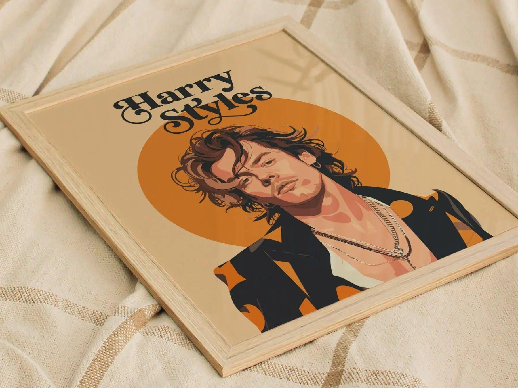 Harry Styles Wall Art Poster | One Direction Pop Star Style Icon Fan Framed Print Minimal Design Musician Artist Portrait Home Decor Gift - Swell Scenes