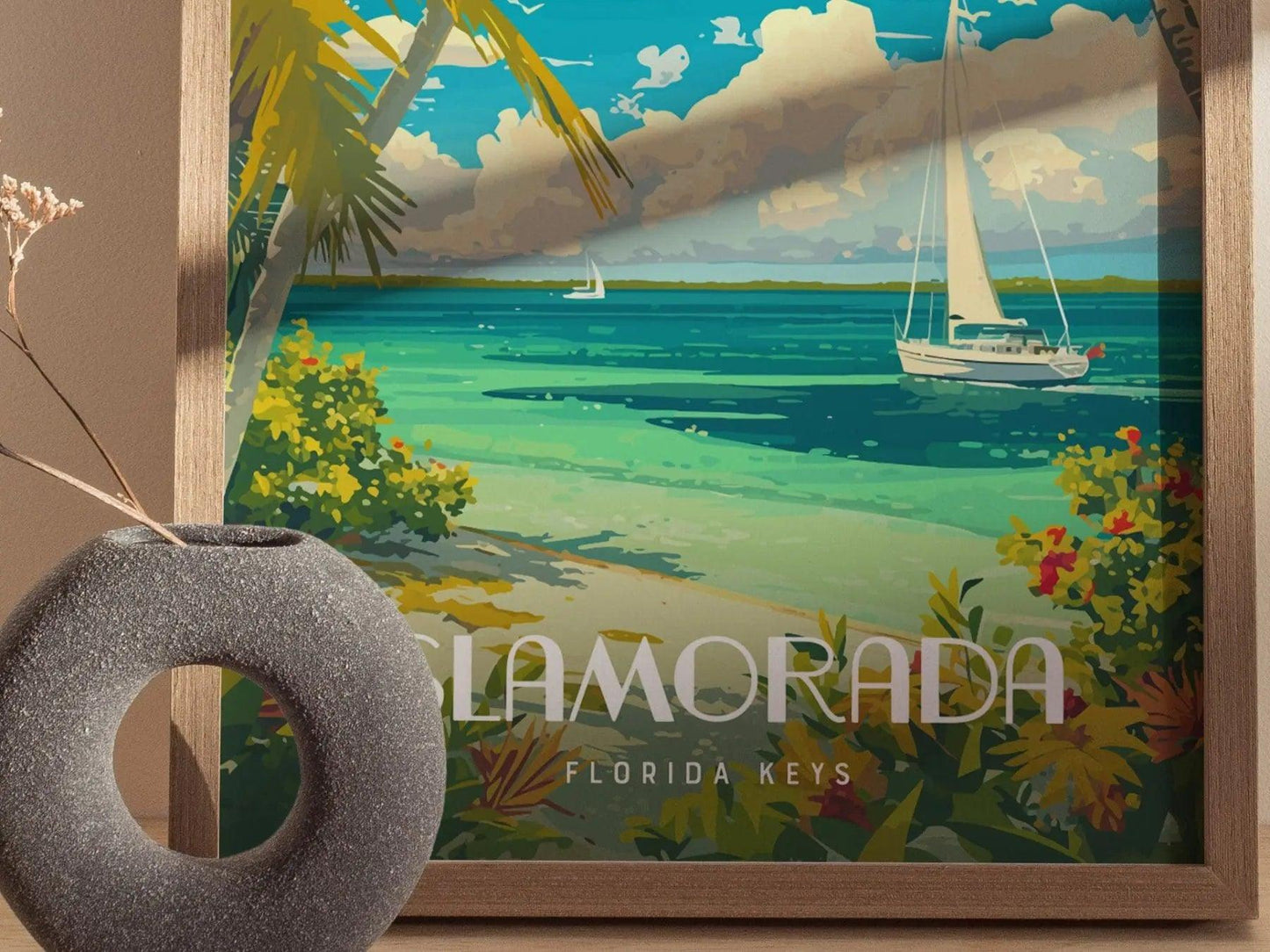Islamorada, Florida Keys Framed Wall Art - Sailboat Tropical Vacation Poster Design Travel Island Print Collection Home Beach Cottage Decor - Swell Scenes