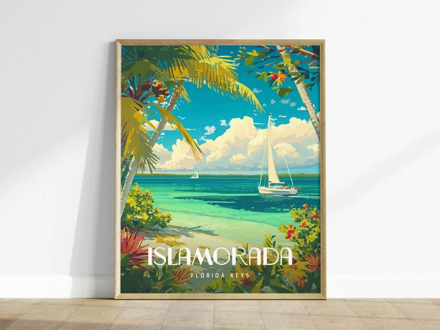 Islamorada, Florida Keys Framed Wall Art - Sailboat Tropical Vacation Poster Design Travel Island Print Collection Home Beach Cottage Decor - Swell Scenes