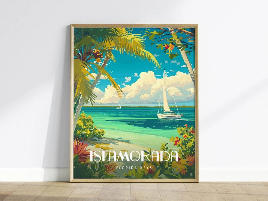 Islamorada, Florida Keys Framed Wall Art - Sailboat Tropical Vacation Poster Design Travel Island Print Collection Home Beach Cottage Decor - Swell Scenes