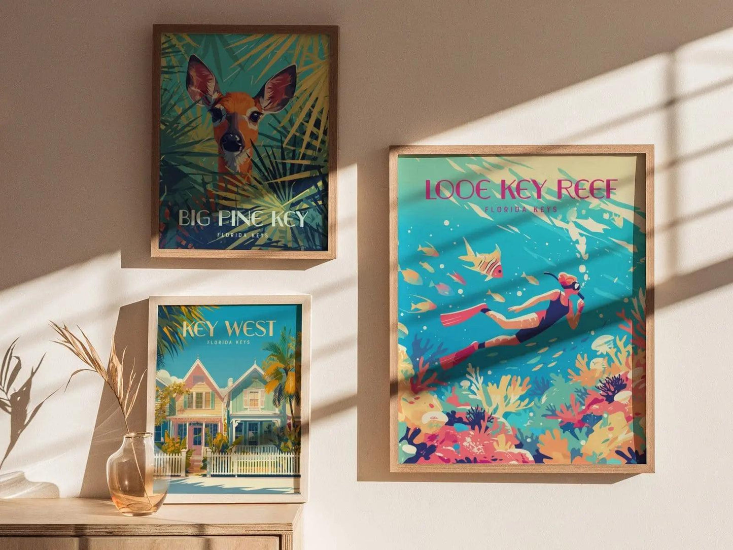 Looe Key Coral Reef, Florida Keys Framed Wall Art - Snorkel Dive Diving Island Vacation Poster Design Travel Print Home Beach Cottage Decor - Swell Scenes