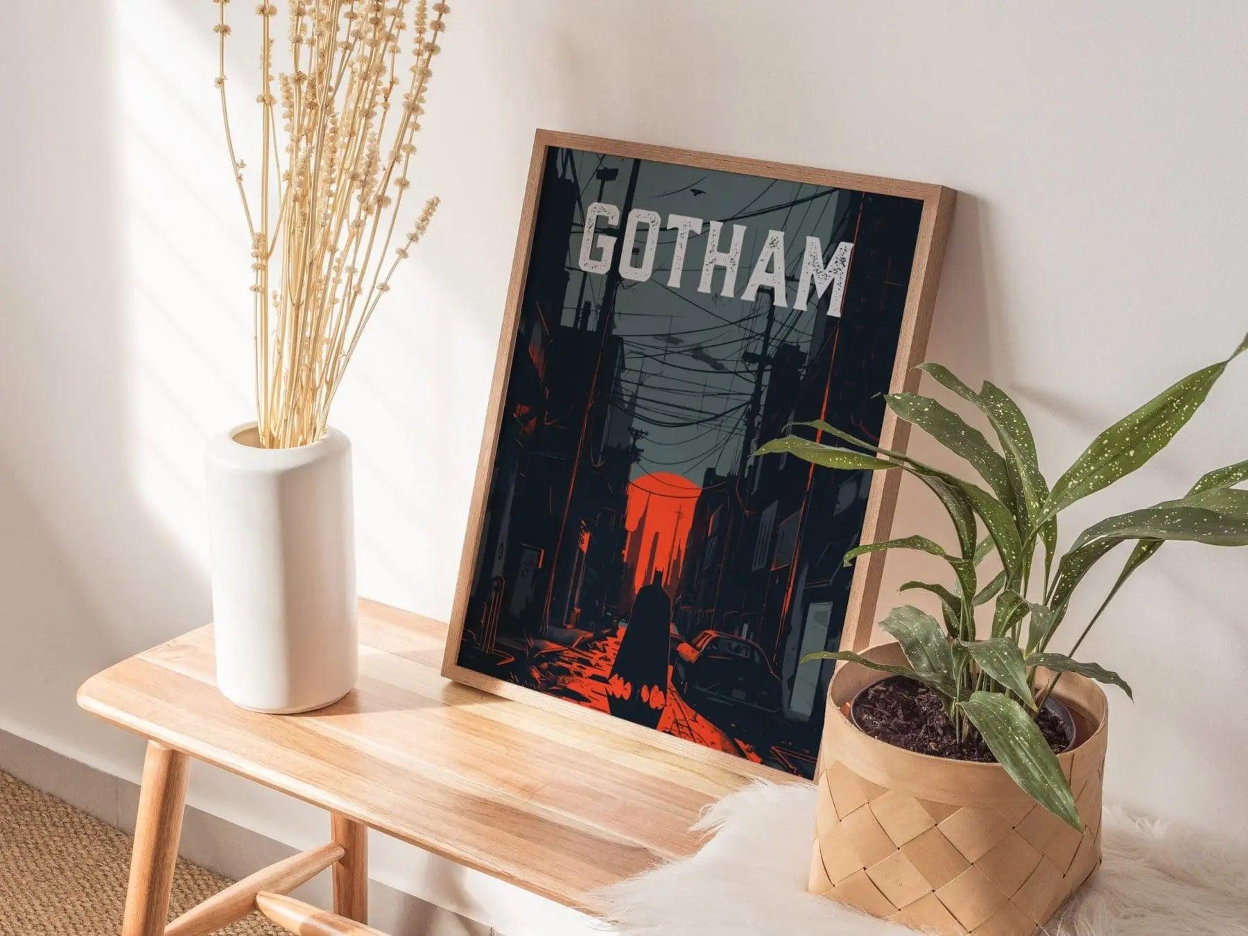 Gotham City Framed Wall Art | Batman Fan Film Noir Poster Design DC Universe Unframed Print Comic Book Illustration Dark Academia Home Decor - Swell Scenes