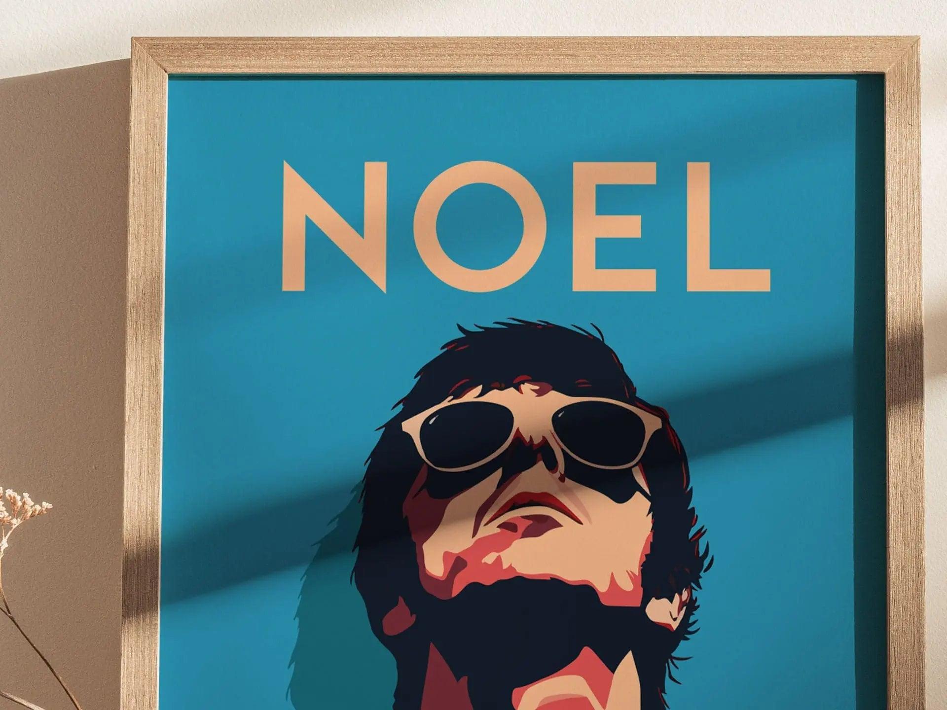 Noel Gallagher Wall Art Poster | Oasis Fan Rock Star Icon Framed Print Minimal Design High Flying Birds Guitarist Portrait Brit Decor Gift - Swell Scenes