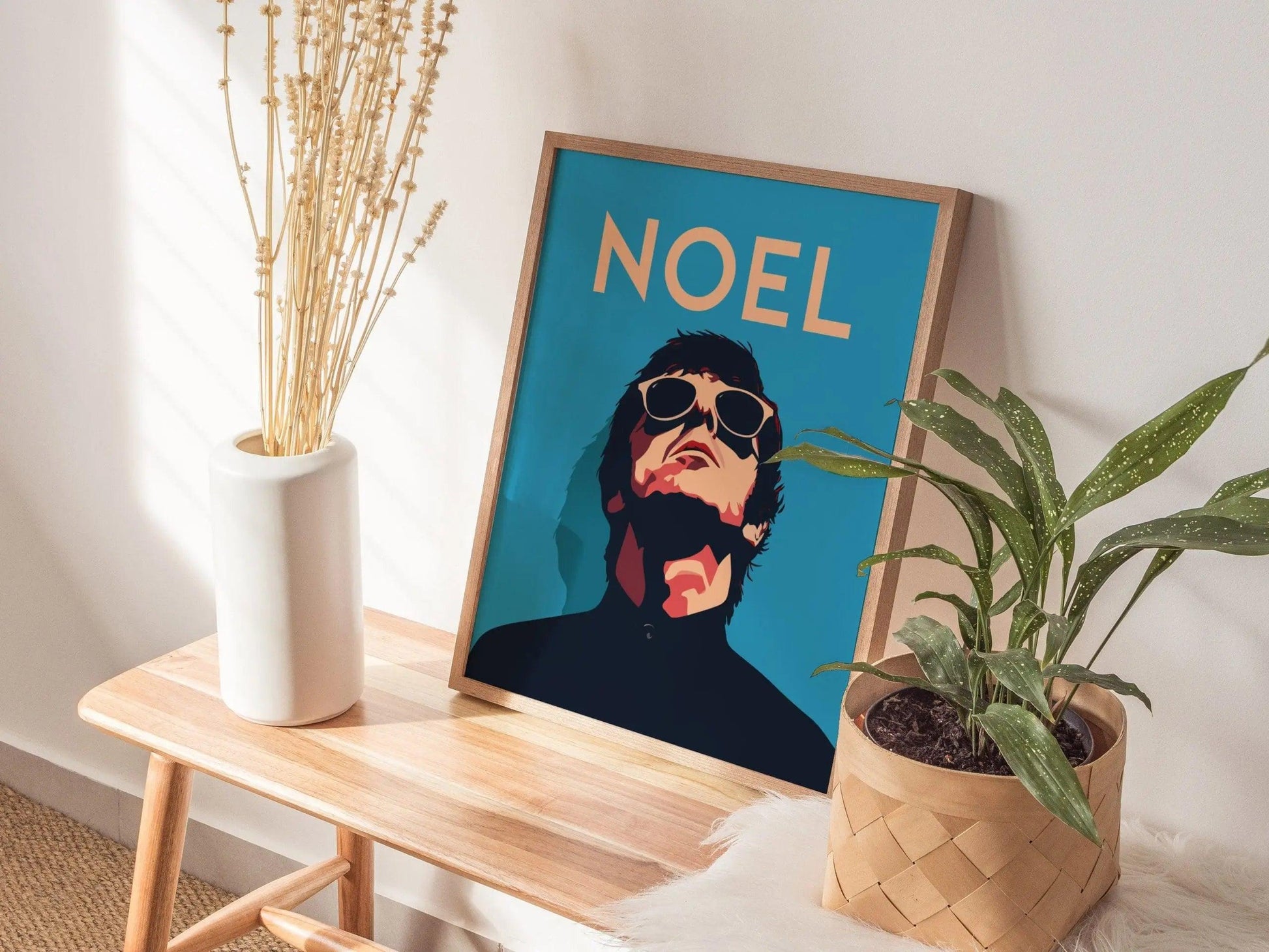 Noel Gallagher Wall Art Poster | Oasis Fan Rock Star Icon Framed Print Minimal Design High Flying Birds Guitarist Portrait Brit Decor Gift - Swell Scenes