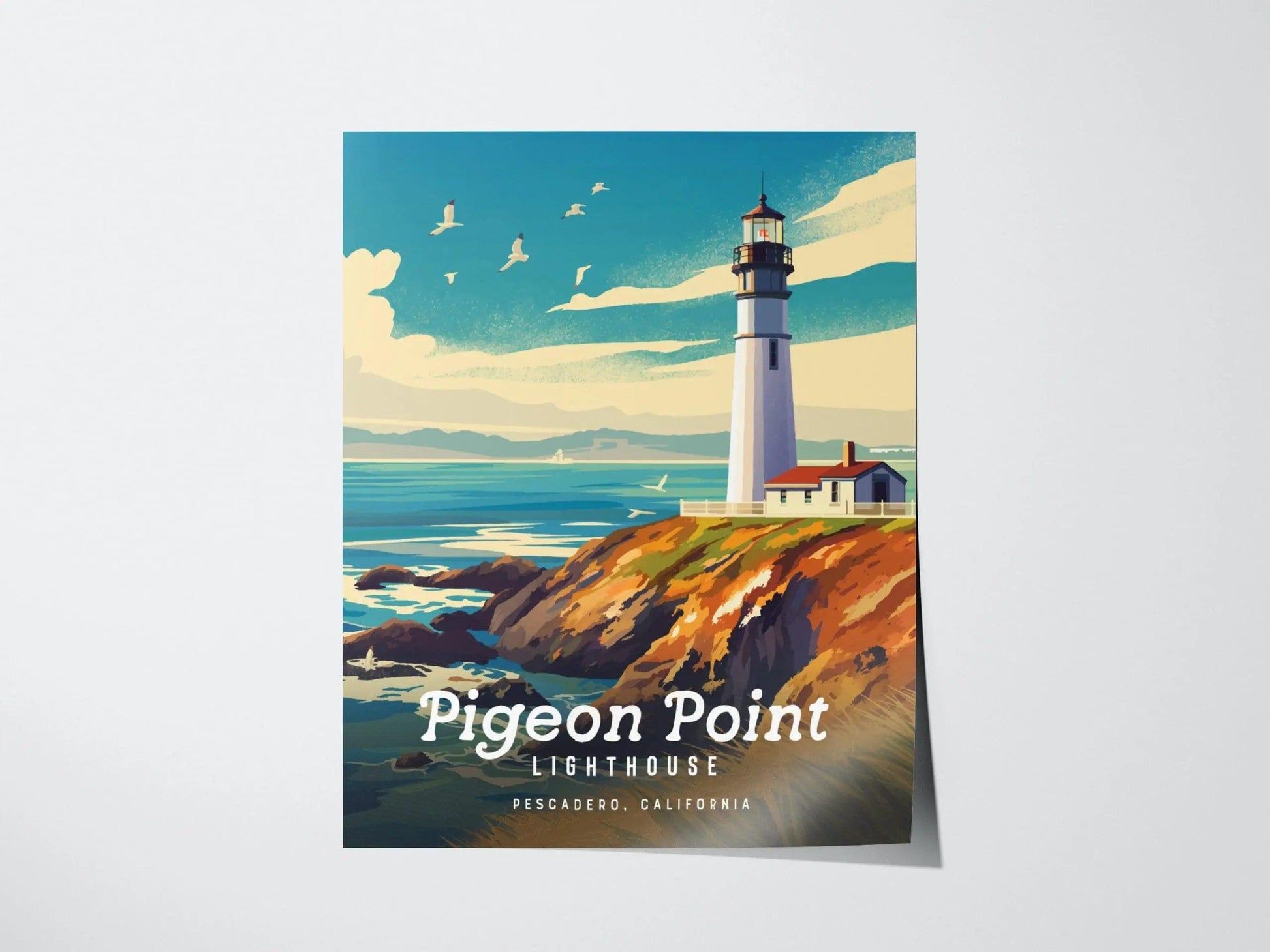 Pigeon Point Lighthouse, Pescadero - California Coastline Beacon Poster | Trendy Travel Poster for Airbnb Home Decor | Coastal Home Decor - Swell Scenes