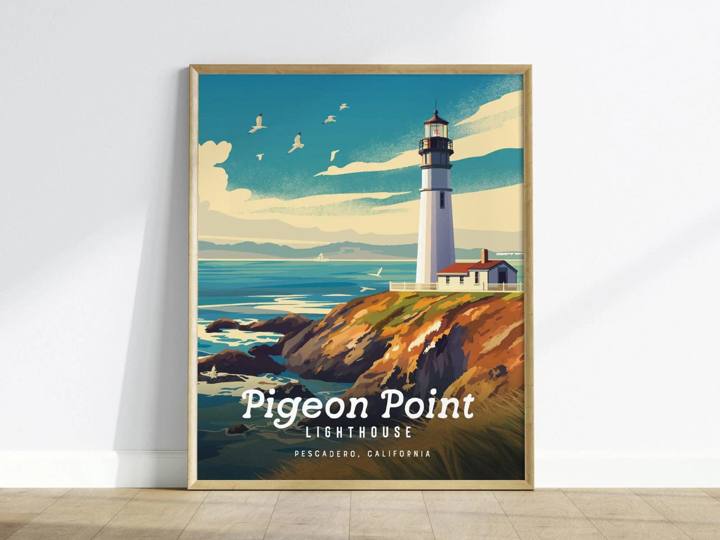 Pigeon Point Lighthouse, Pescadero - California Coastline Beacon Poster | Trendy Travel Poster for Airbnb Home Decor | Coastal Home Decor - Swell Scenes