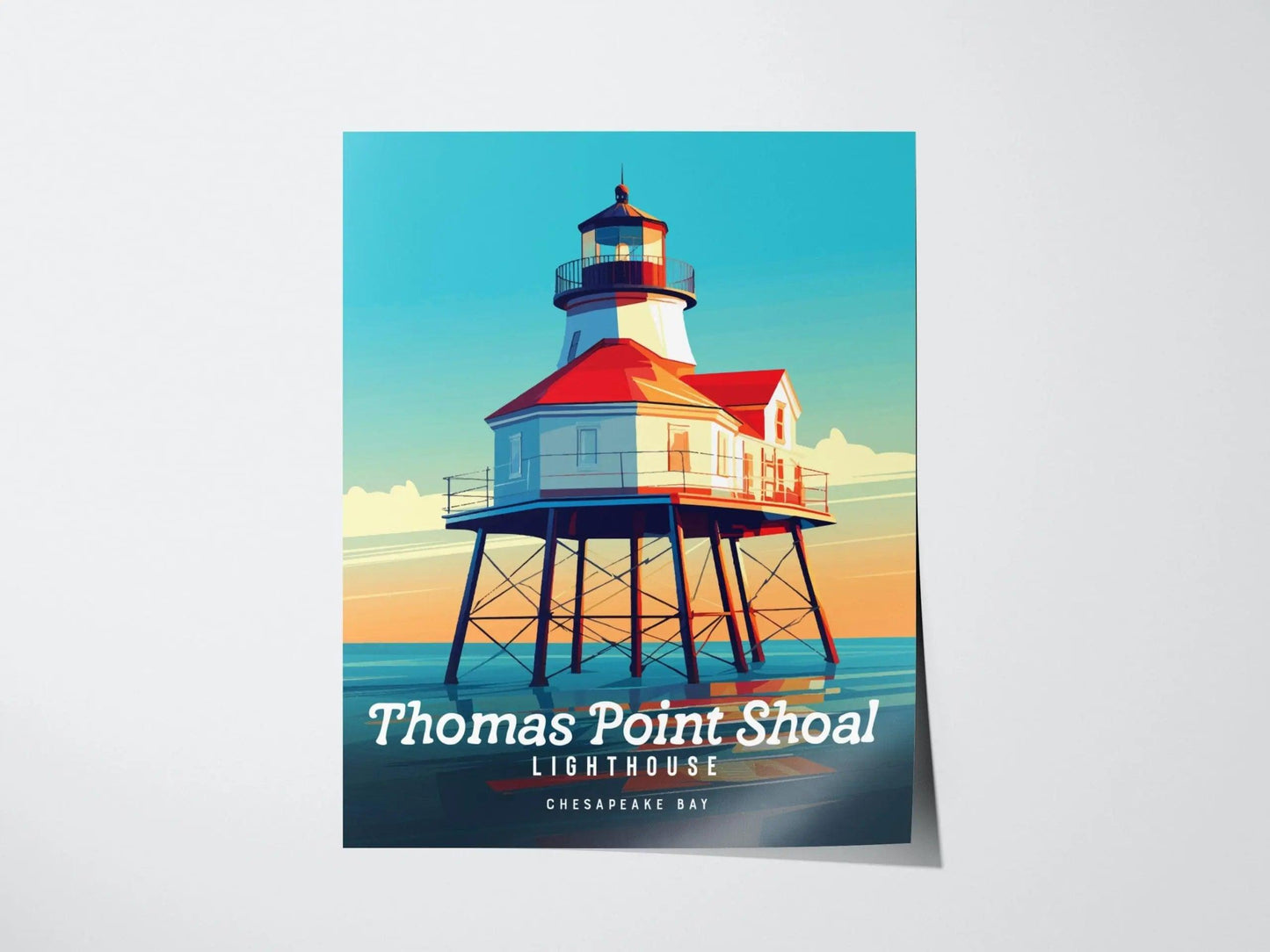 Thomas Point Shoal Light Station, Maryland - Chesapeake Bay's Iconic Poster | Trendy Travel Poster for Airbnb Home Decor Living Room Gift - Swell Scenes