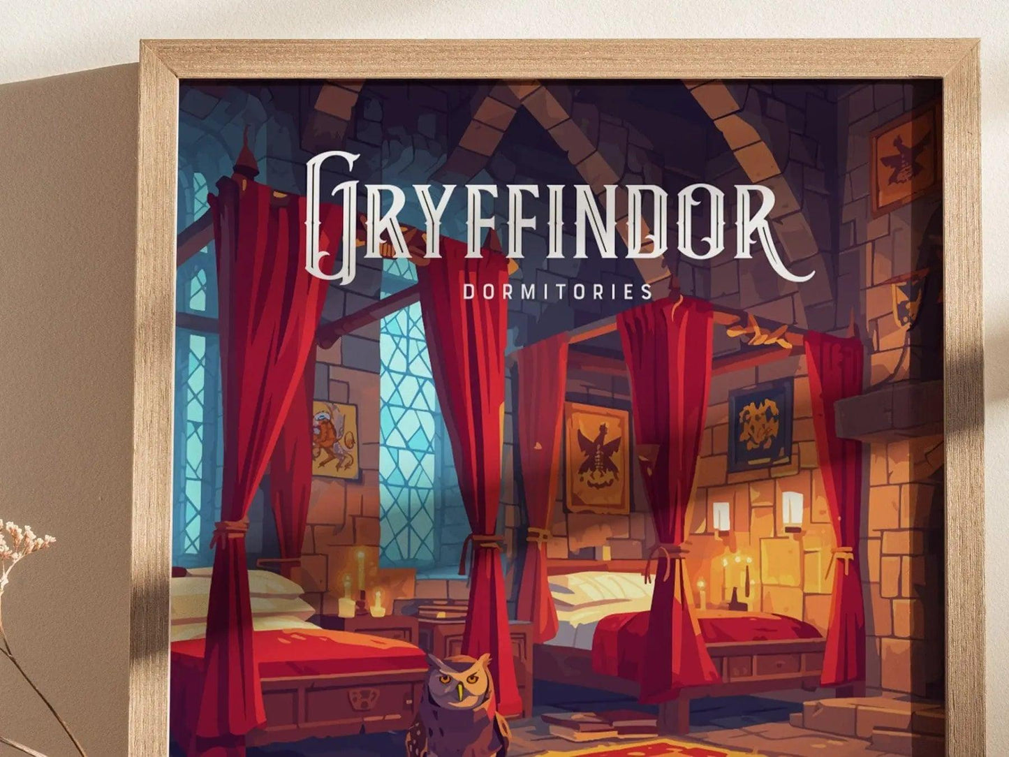 Gryffindor Dormitories, Hogwarts Castle, Harry Potter Framed Wall Art | Dorm Poster Print JK Rowling Fan Dark Academia Home Decor Gift Set - Swell Scenes