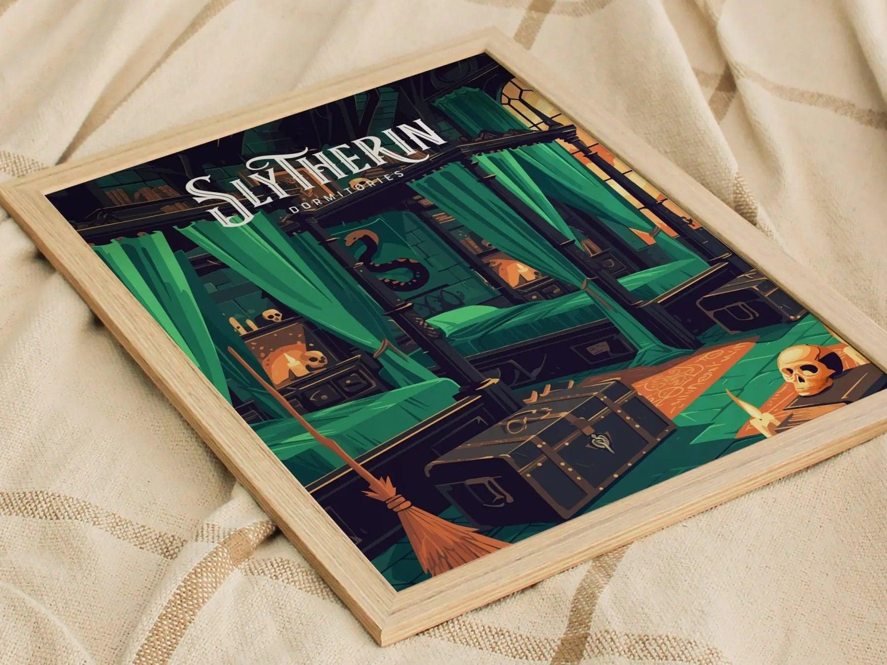 Slytherin Dormitories, Hogwarts Castle, Harry Potter Framed Wall Art | Dorm Poster Print Malfoy Fan Dark Academia Witchy Home Decor Gift Set - Swell Scenes