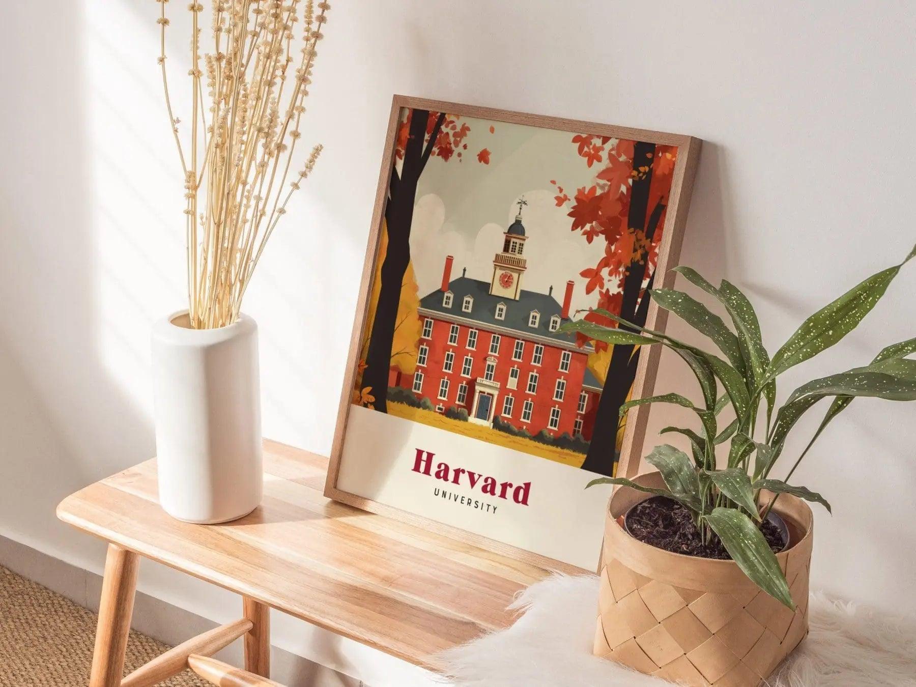 Harvard University Travel Print | Cambridge Travel Art | Harvard Trendy Travel Poster for Airbnb, Living Room, Office Decor | University Art - Swell Scenes