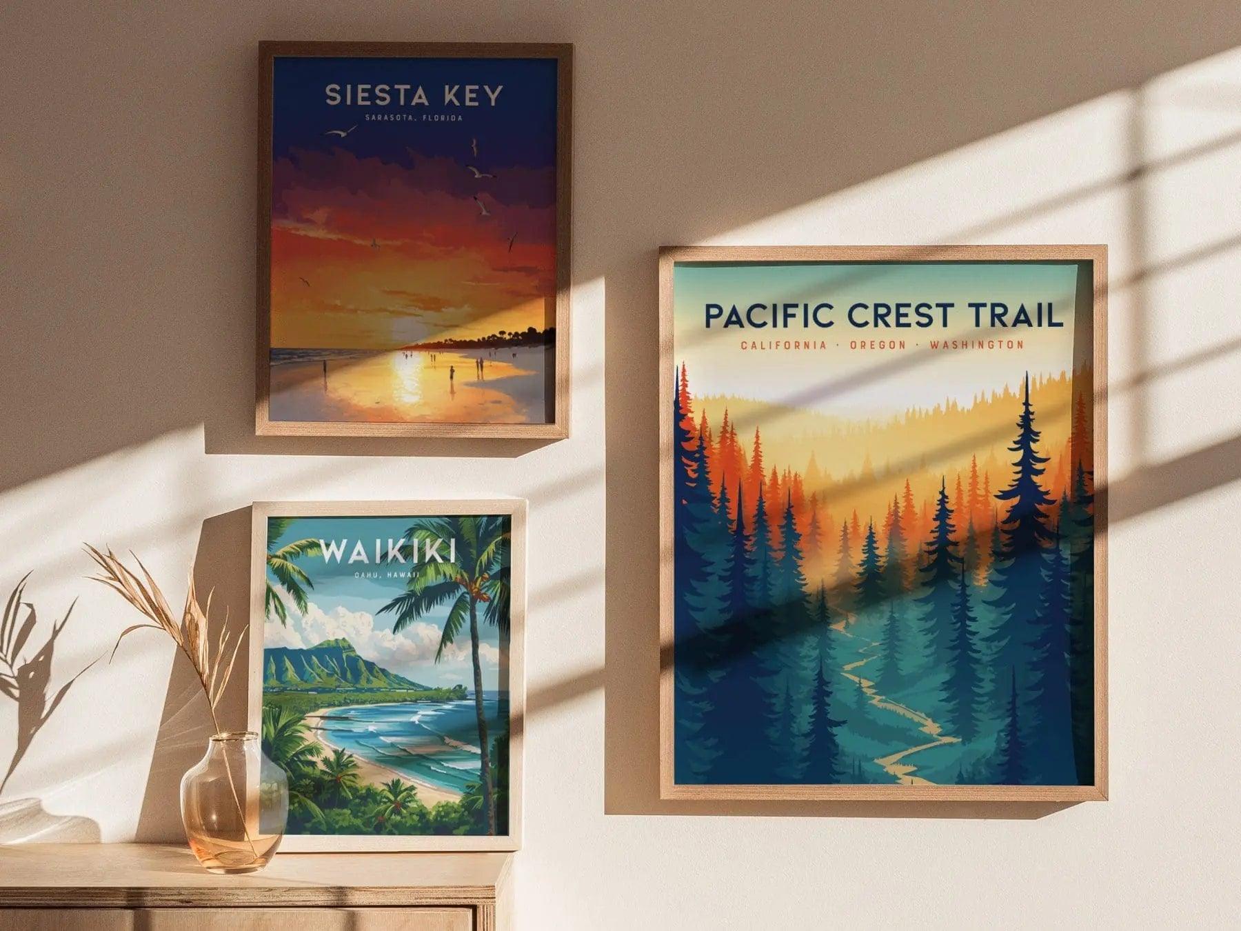 Pacific Crest Trail Travel Poster - Pacific Crest Trail Gift Wall Art Design Travel Print Hiker Adventure Gift Pacific Coastal Home Decor - Swell Scenes
