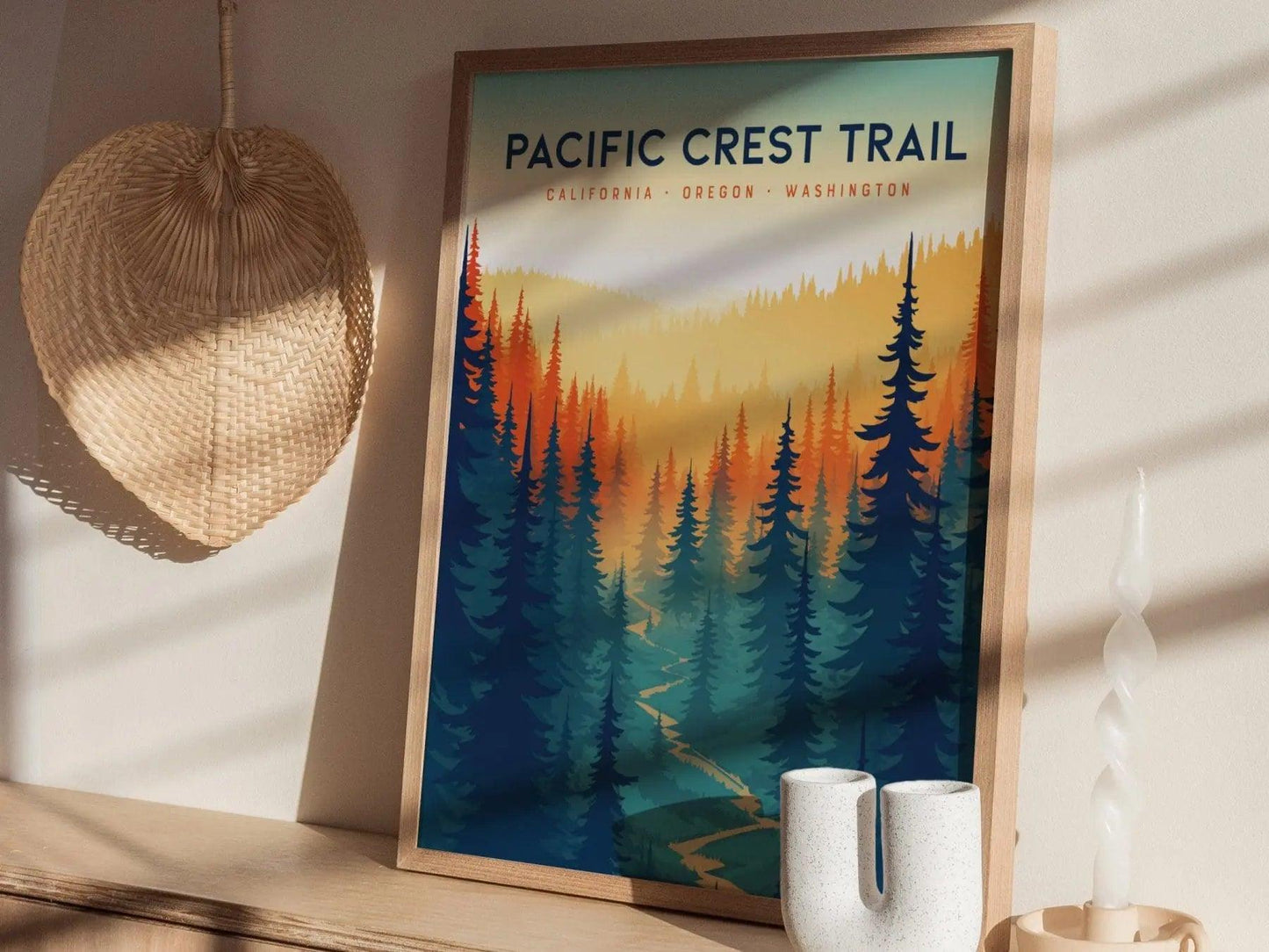 Pacific Crest Trail Travel Poster - Pacific Crest Trail Gift Wall Art Design Travel Print Hiker Adventure Gift Pacific Coastal Home Decor - Swell Scenes