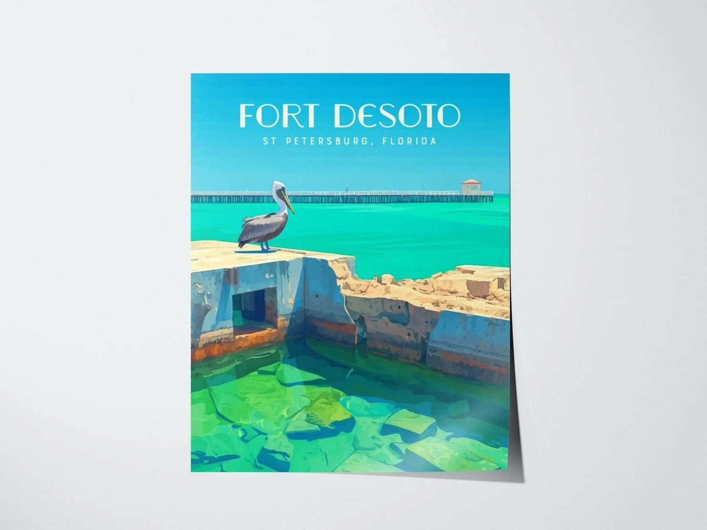 Fort Desoto State Park, St. Petersburg, Florida Framed Wall Art - St Pete Pelican Nature Poster Design Travel Print Beach House Decor Set - Swell Scenes