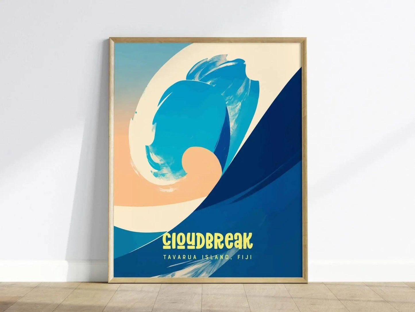 Cloudbreak Wave Travel Poster | Tavarua Island, Fiji, Wall Art Surfer Decor Surfing Gift Island Vacation Artwork Beach House Rental Staging - Swell Scenes