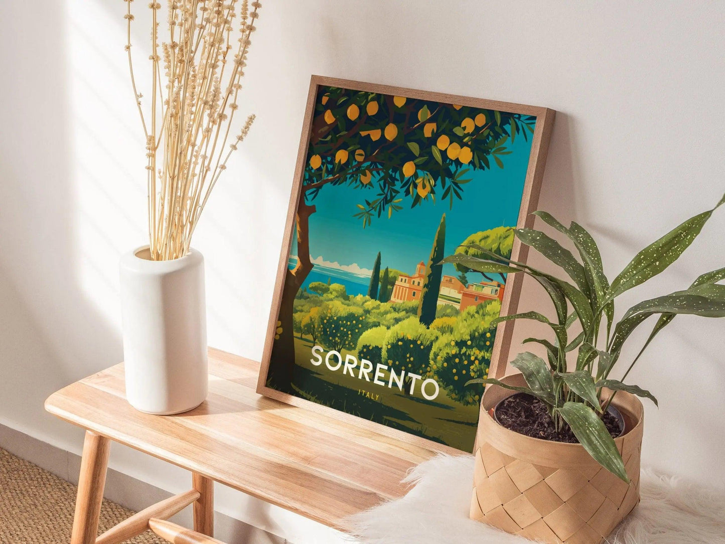 Sorrento Italy Lemon Coast Travel Print, Sorrento Italy Lemons Travel Poster Print, Vibrant Sorrento Lemons Travel Poster & Wall Art Decor - Swell Scenes
